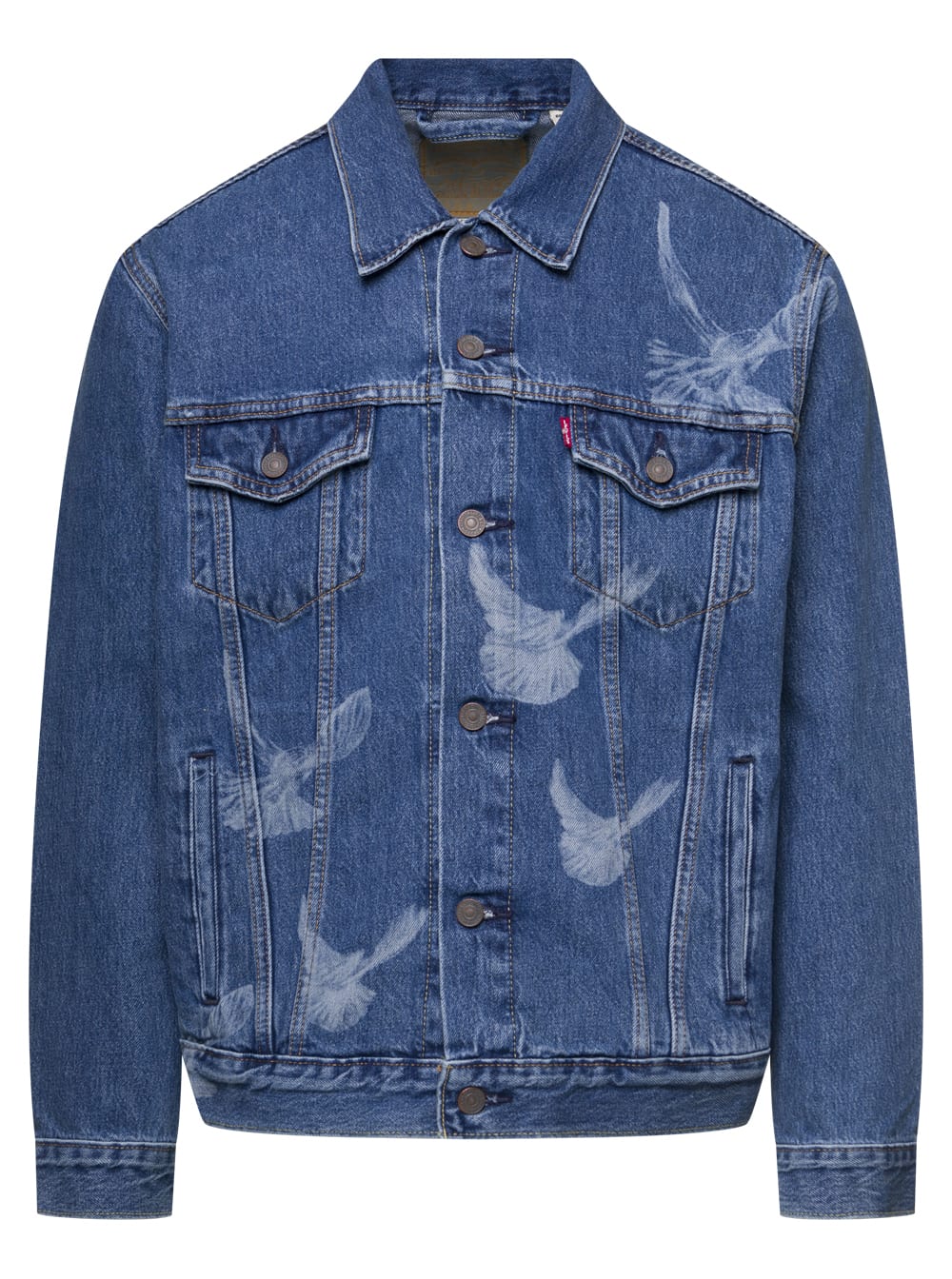 blue denim jacket levis x 3.paradis with birds print in cotton man