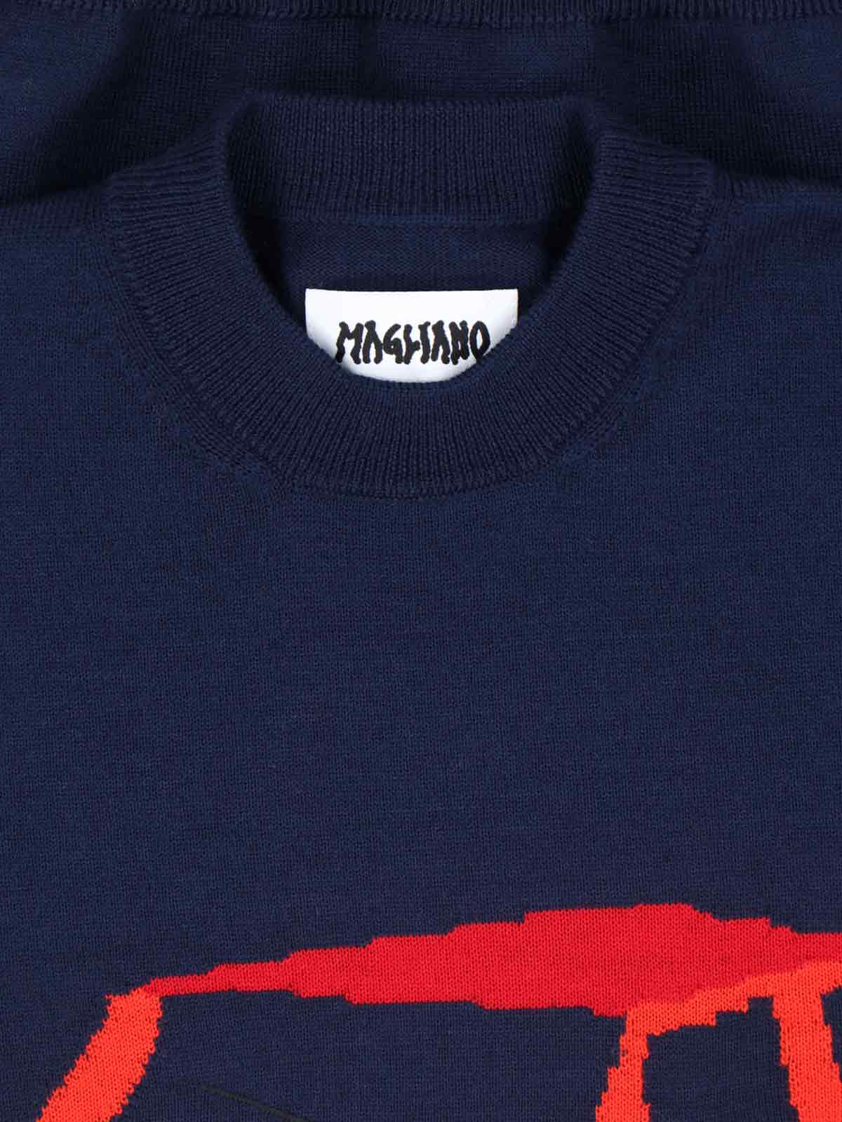 Magliano Graphic Design Crew Neck Long Sleeve Sweater In Blue