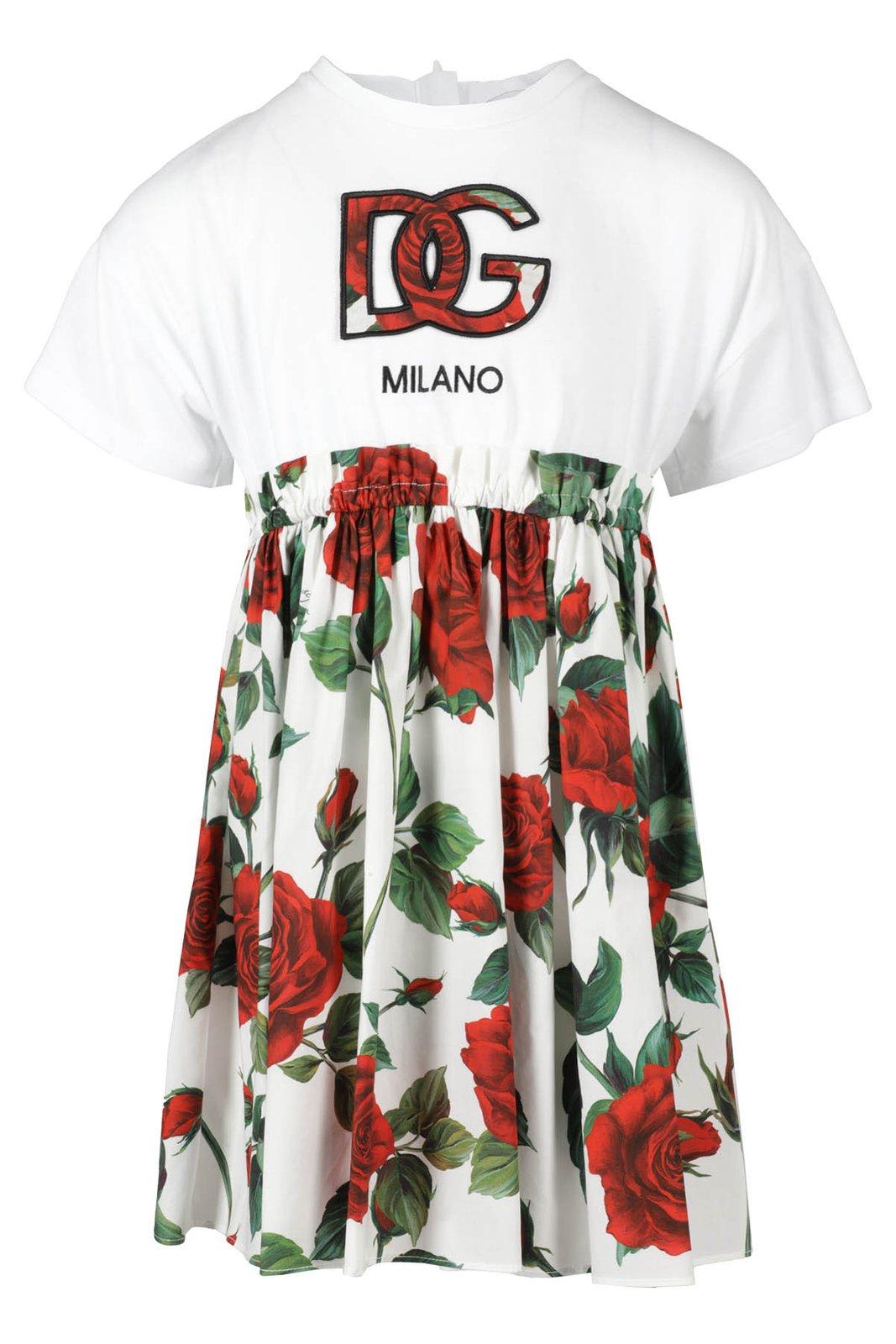 Shop Dolce & Gabbana Rose-printed Pleated Midi Dress In Vq Rose Rosse Panna