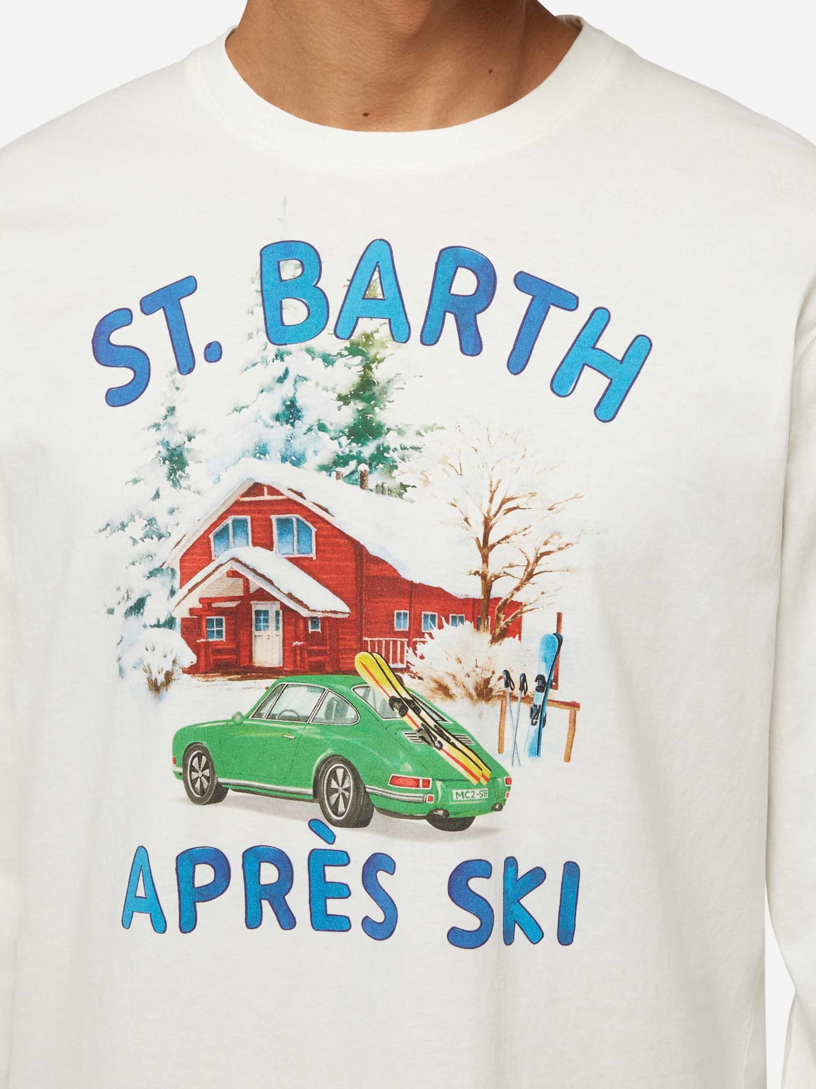 MC2 SAINT BARTH WINTER COTTON T-SHIRT LUTON WITH CAR AND CHALET PRINT