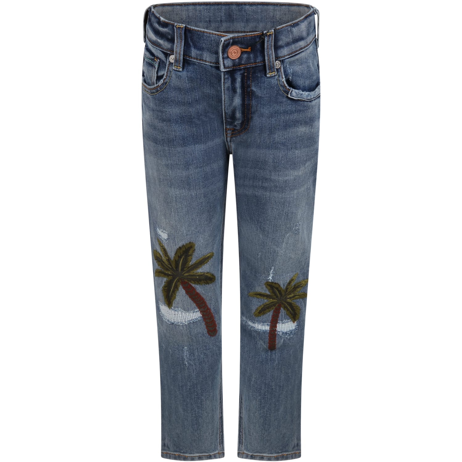 Scotch & Soda Blue Jeans For Boy With Palm Tees