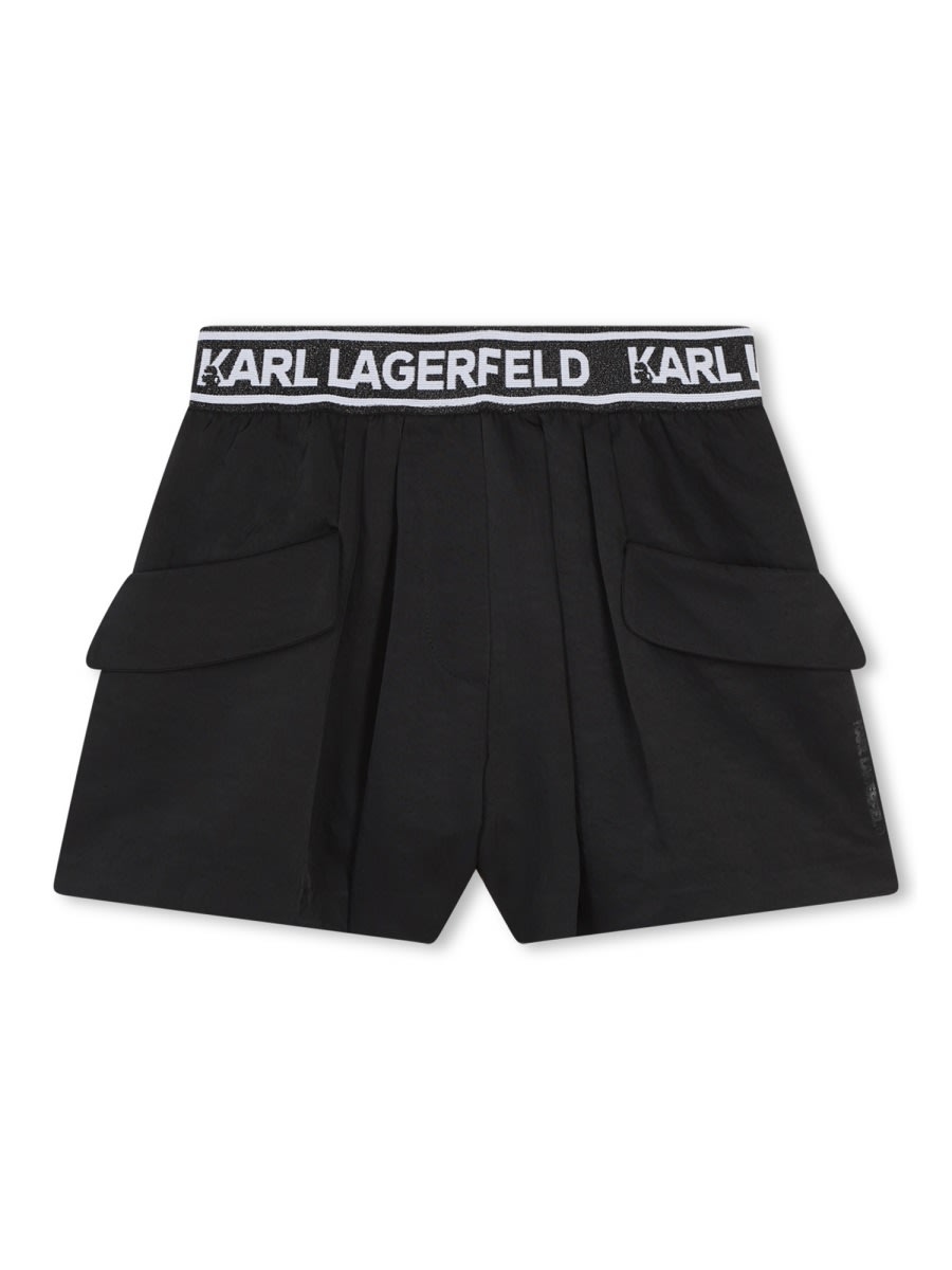 Karl Lagerfeld Logo-waistband Pleat-detail Shorts In Black