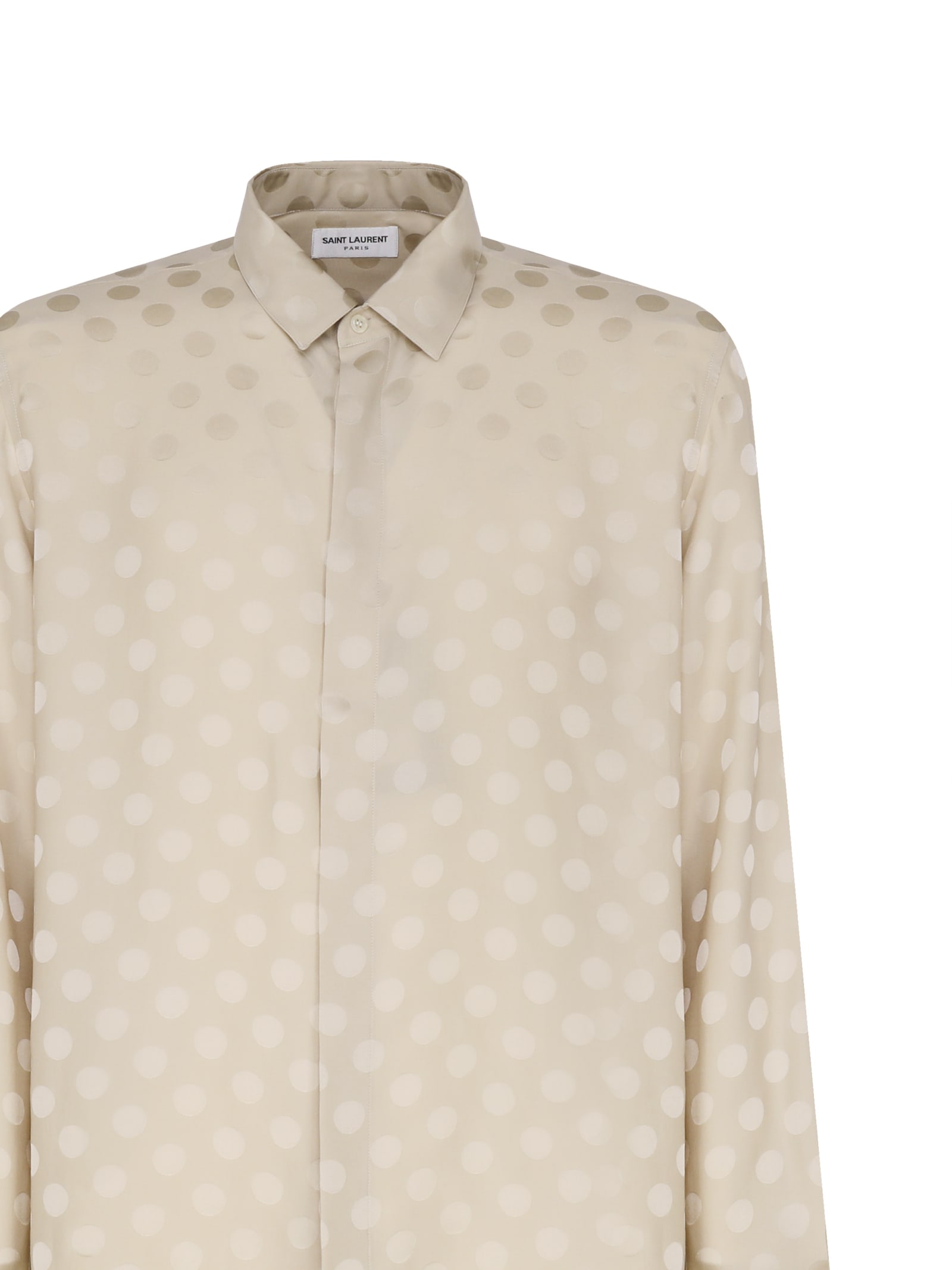 Shop Saint Laurent Classic Shirt With Yves Collar In Striped Matt And Shiny Silk In Creme