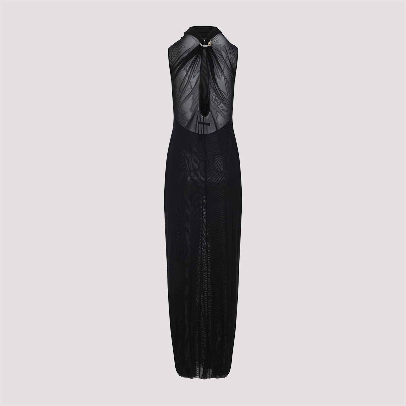 Jean Paul Gaultier Mesh Long Dress With Sequins In Black