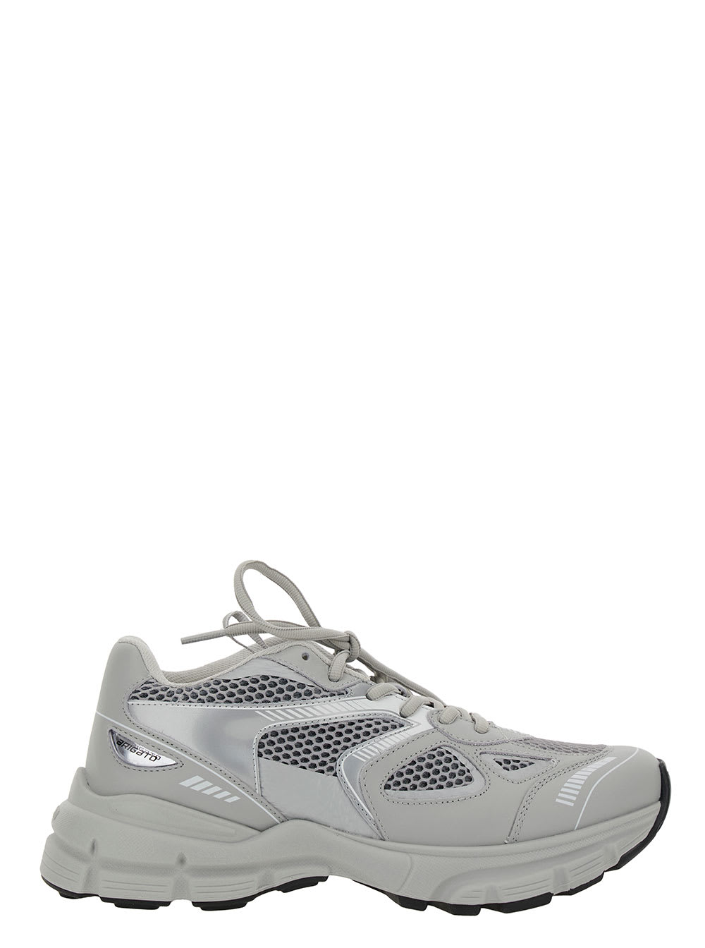 Shop Axel Arigato Marathon Runner Grey Low Top Sneakers With Reflective Details In Leather Blend Woman