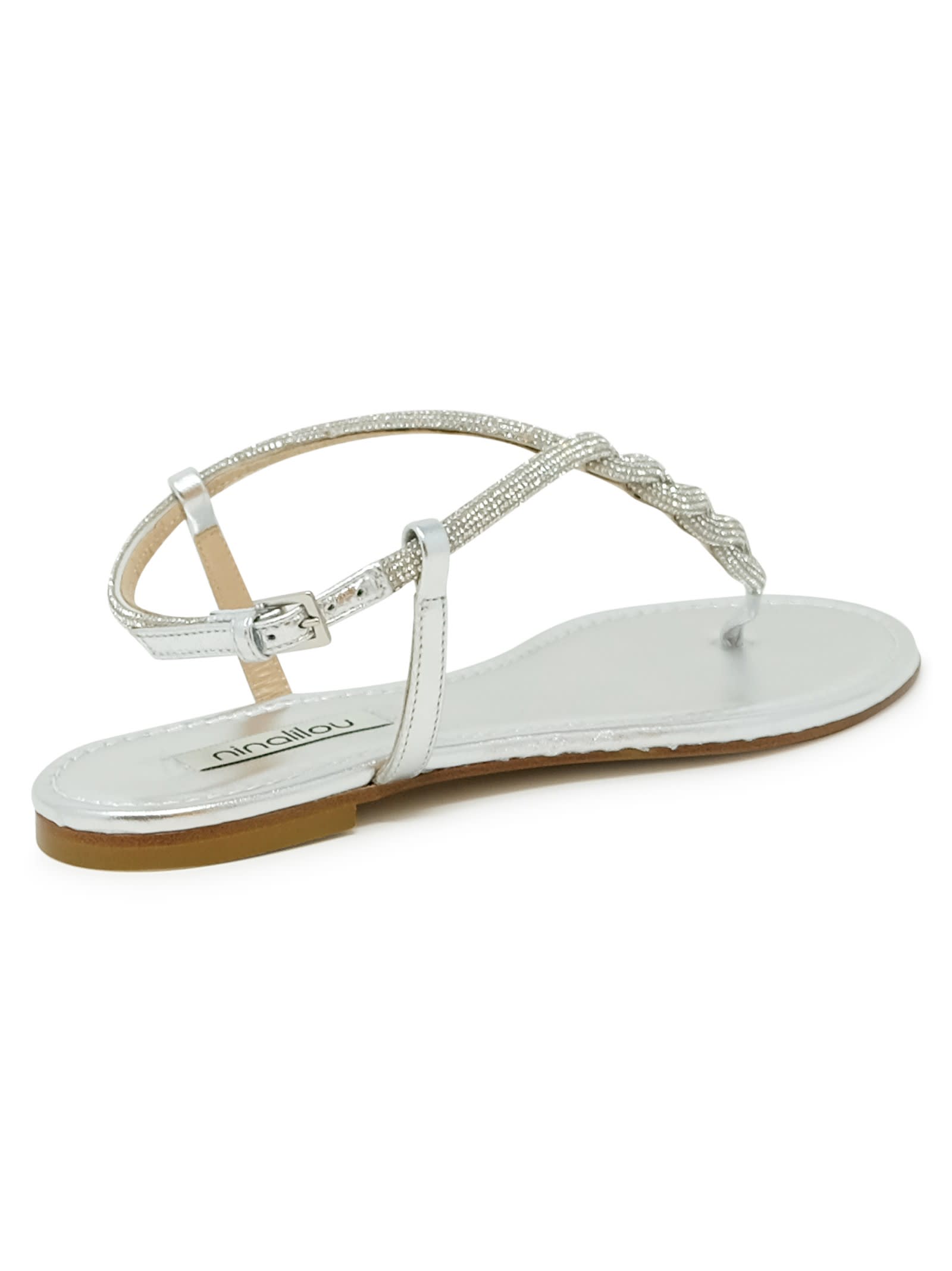 Shop Ninalilou Leather Flat Sandal In Silver