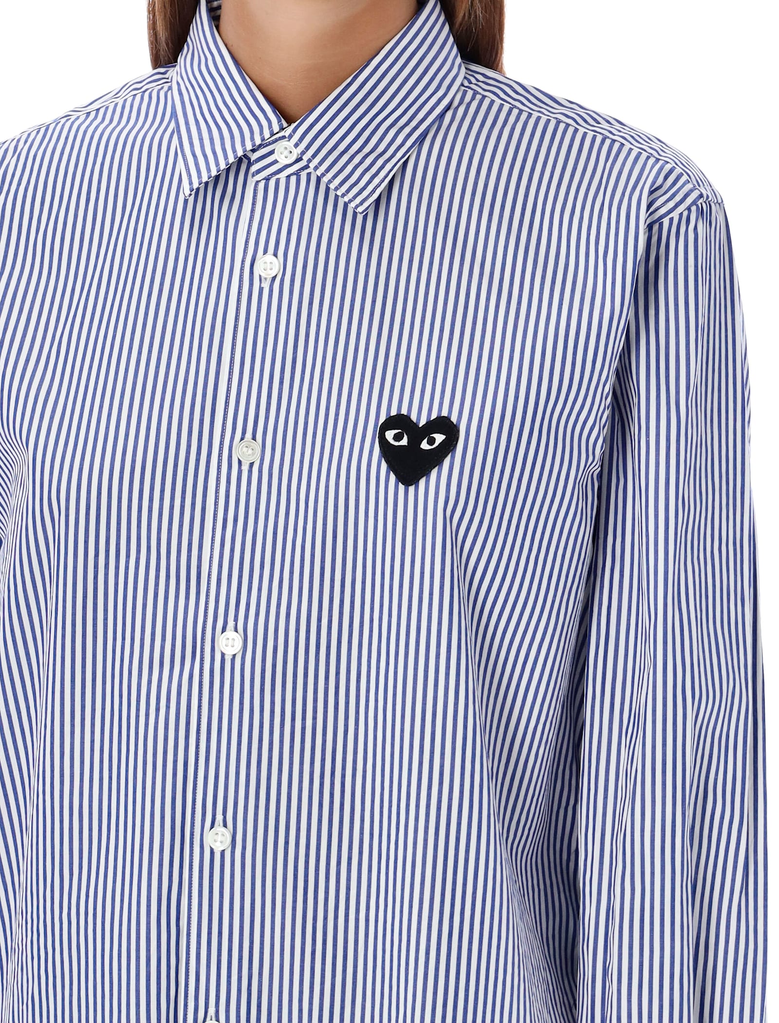 Comme Des Garçons Play Striped Shirt With Black Heart Patch In Blue