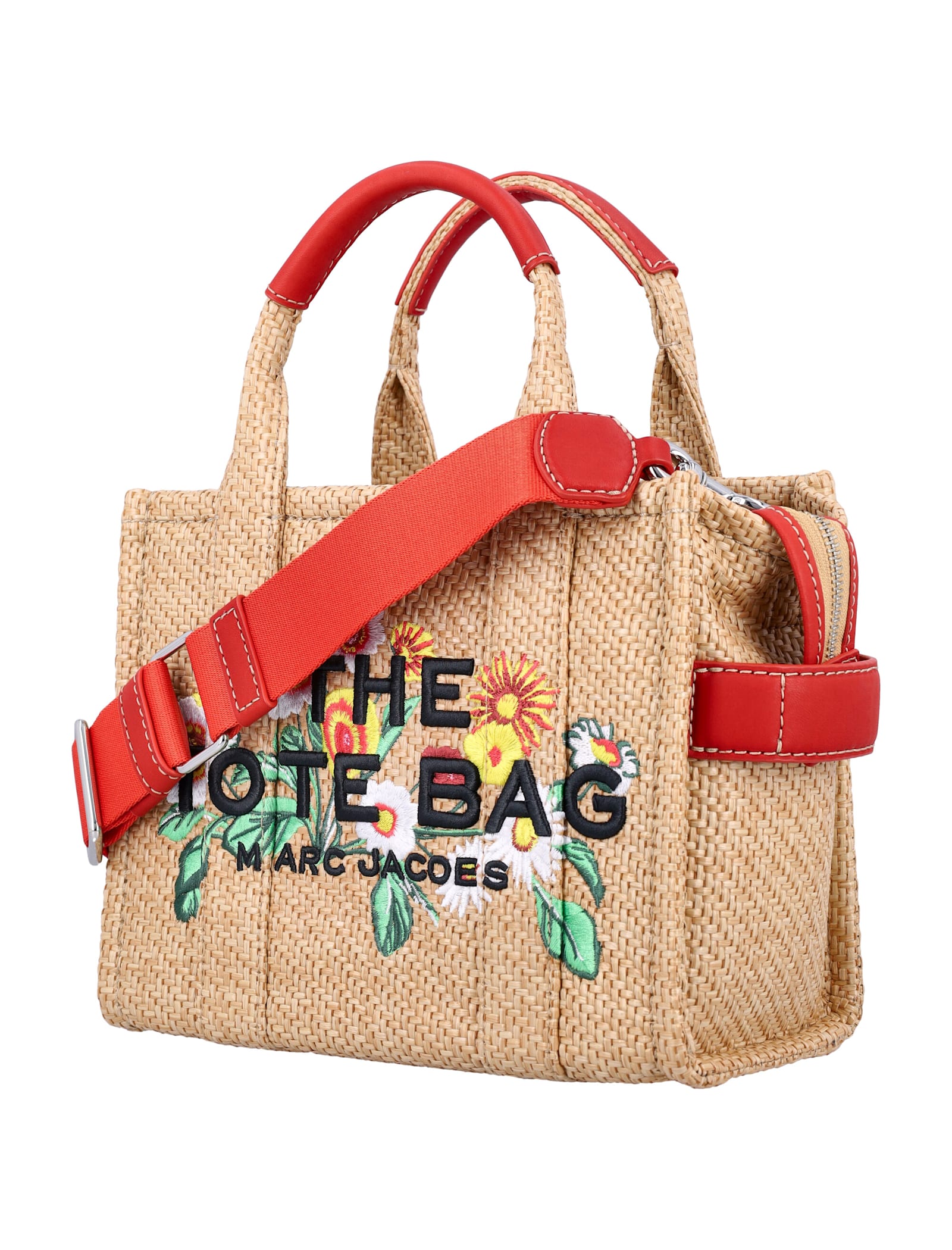 Marc Jacobs Medium Tote Embroidery Daisy Raffia In Natural