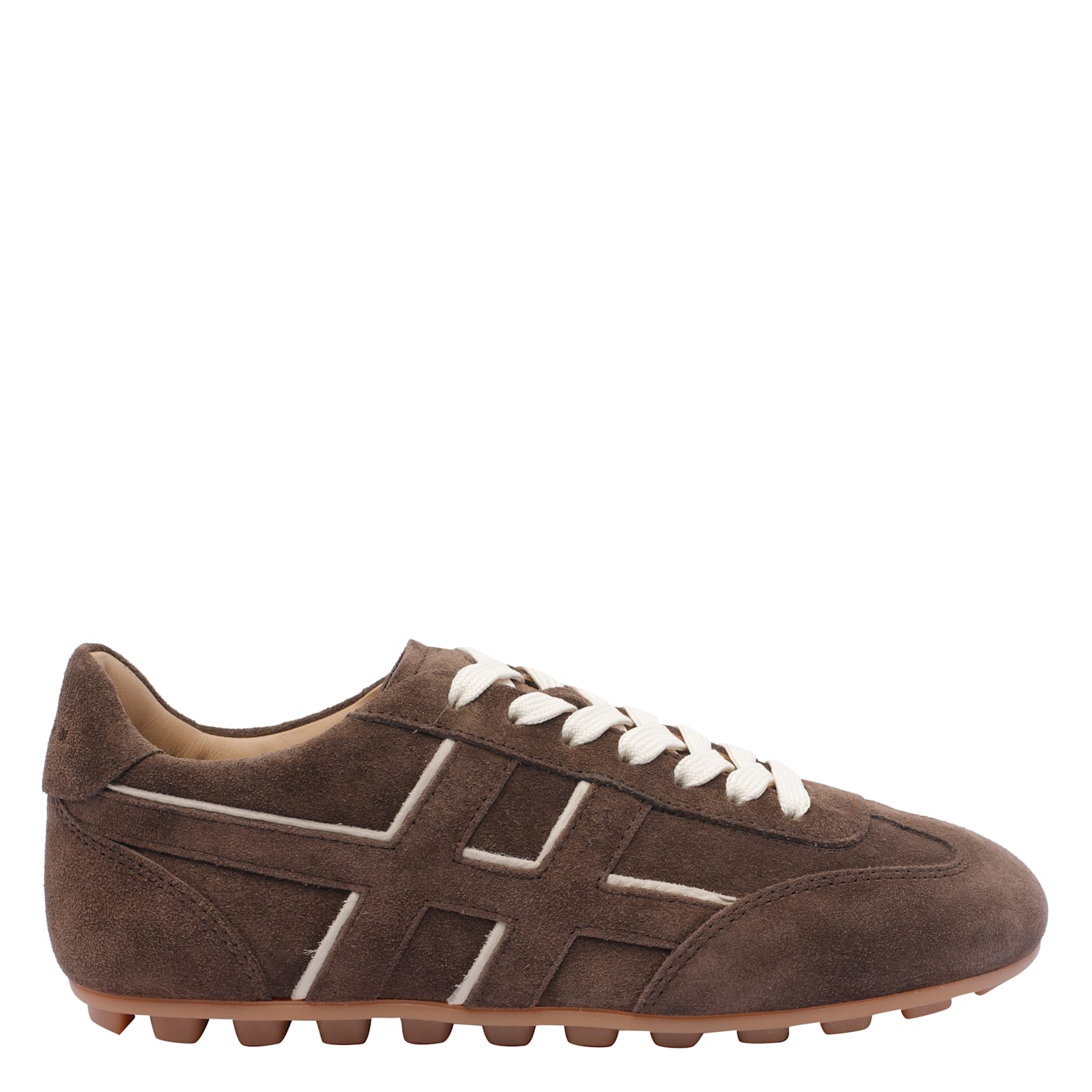 Hogan Suede Upper Sneakers With Contrasting Stitching In Brown