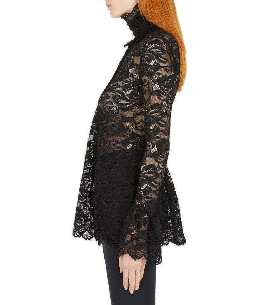 Shop Rabanne Floral-lace Detailed High Neck Blouse In Black