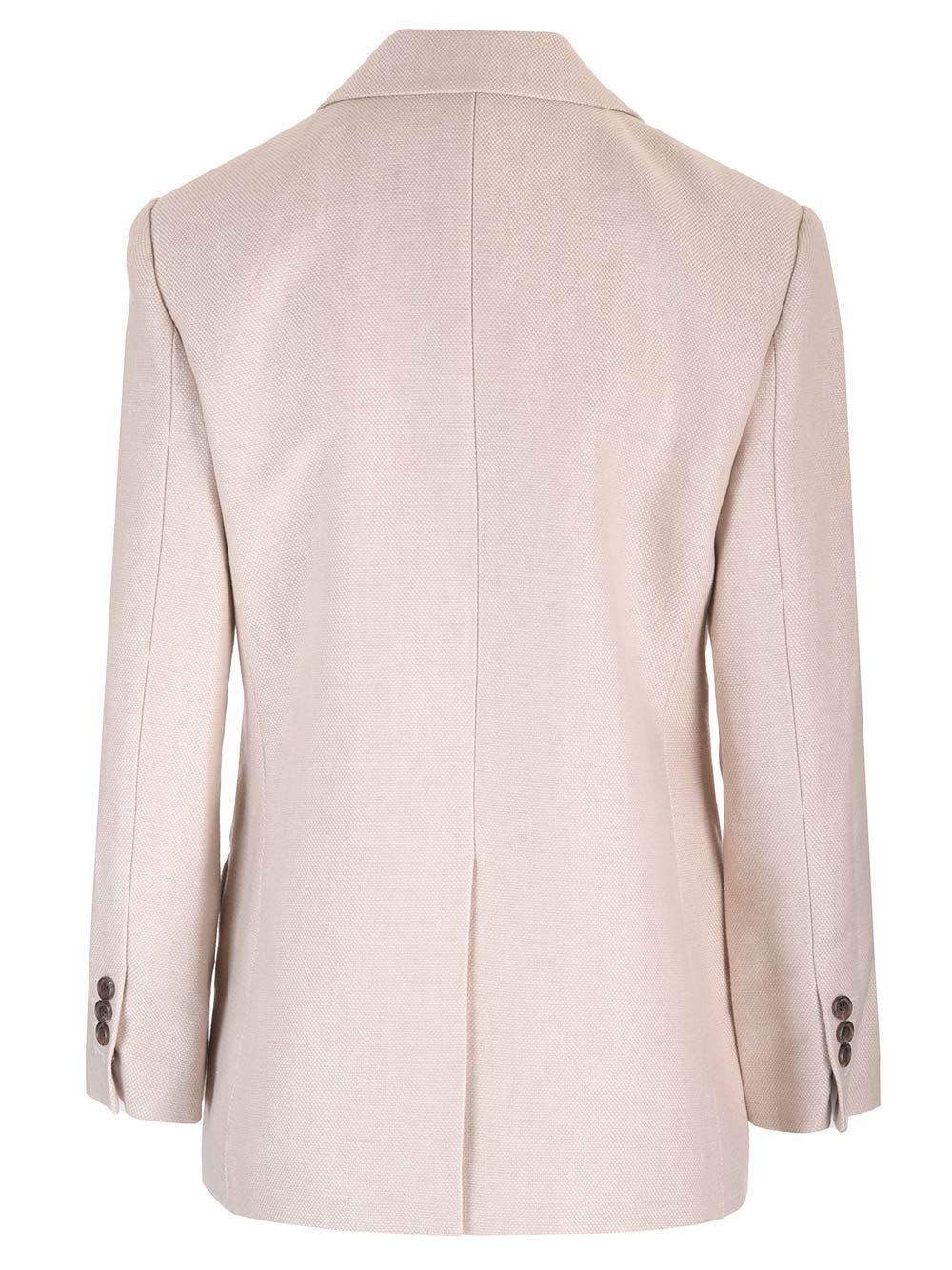 Shop Theory Double-breasted Blazer In Linen Twill In Beige