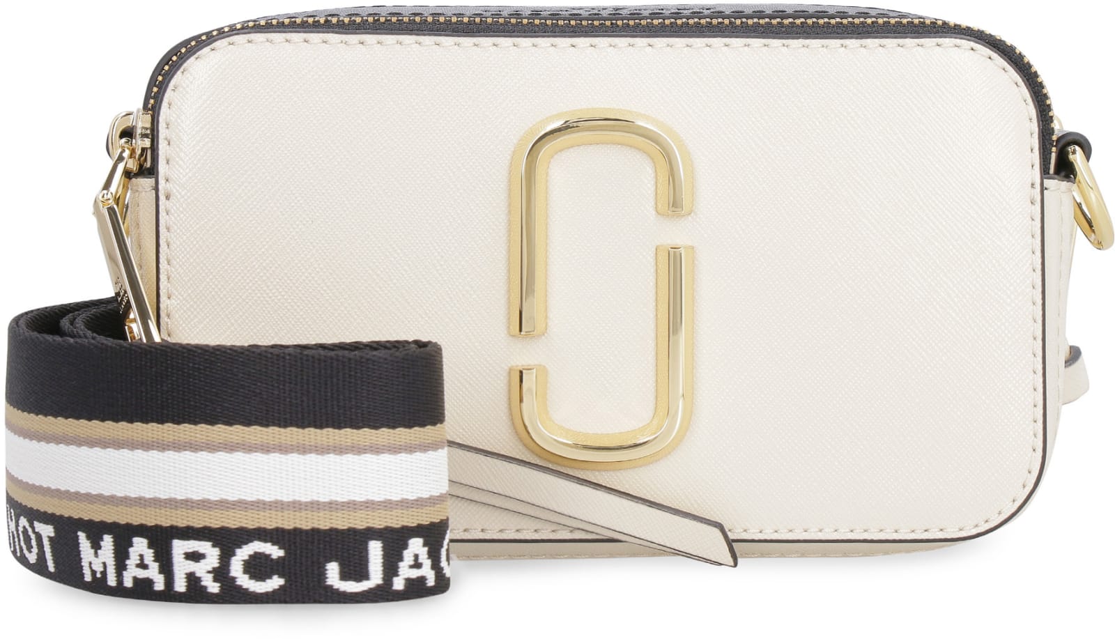 Shop Marc Jacobs The Snapshot Leather Shoulder Bag In Panna