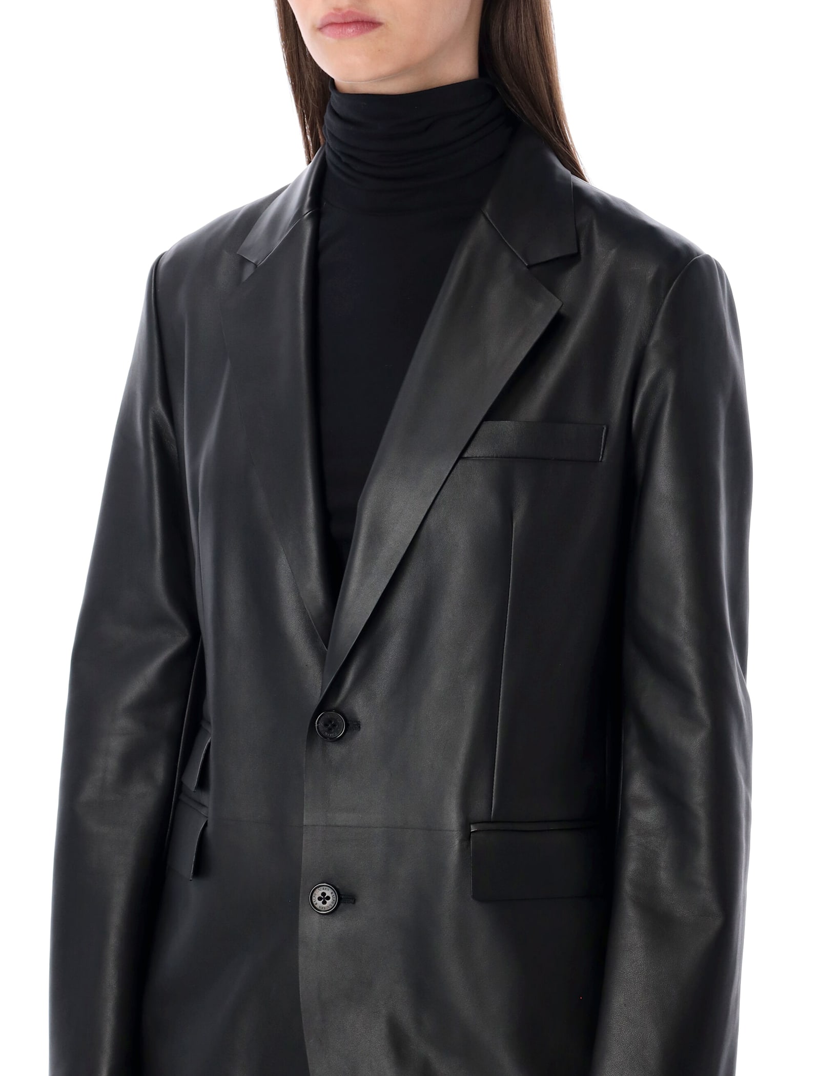 Ralph Lauren Single-breasted Leather Blazer In Black