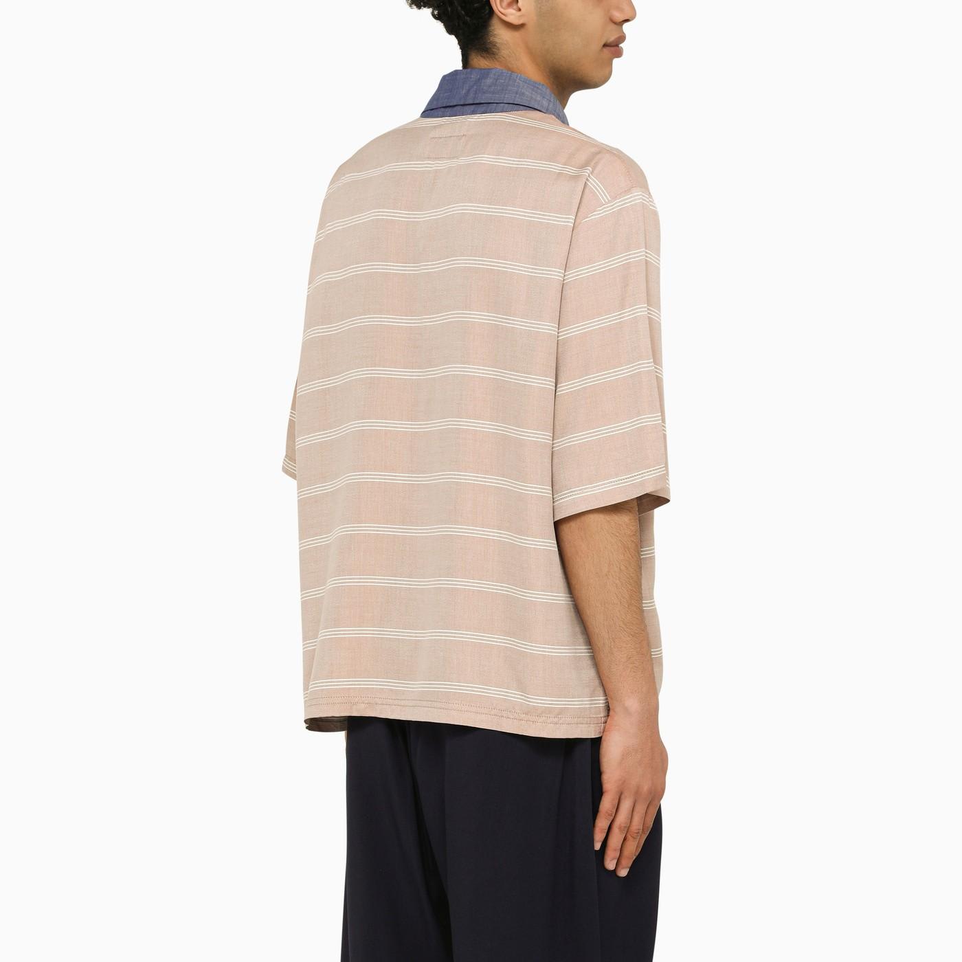 Shop 4sdesigns Striped Khaki Oversize Polo Shirt In Beige