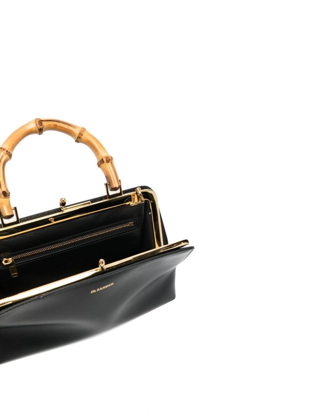 Shop Jil Sander Black Mini Goji Handbag With Signature Bamboo Handles In Leather Woman