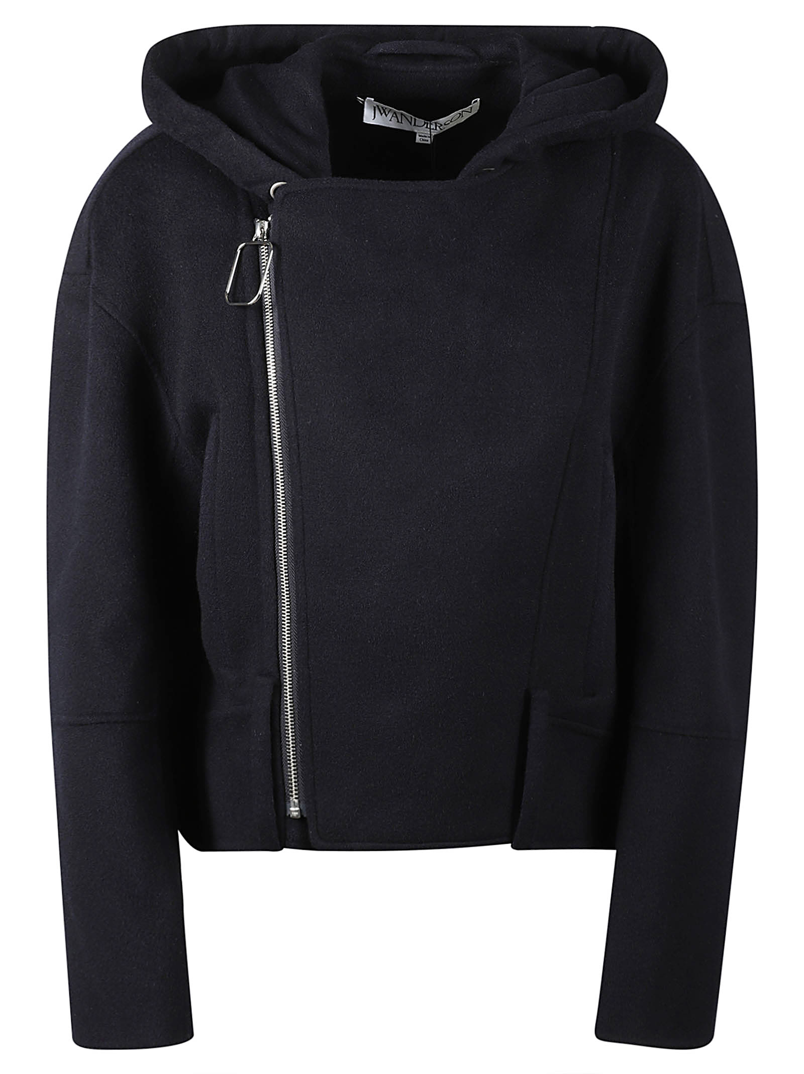 Shop Jw Anderson Hooded Biker Jacket In Navy