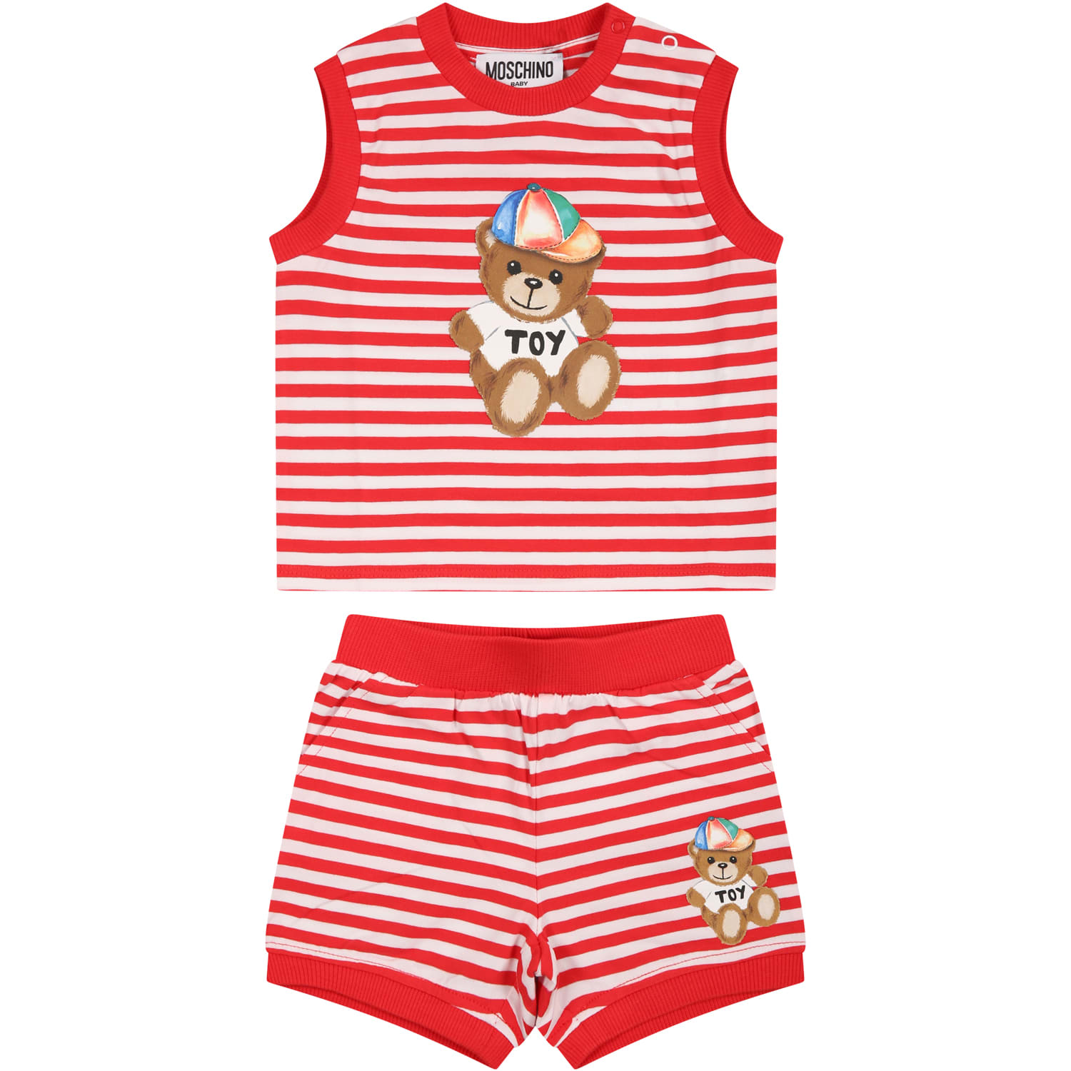 Shop Moschino Red Suit For Baby Boy With Teddy Bear