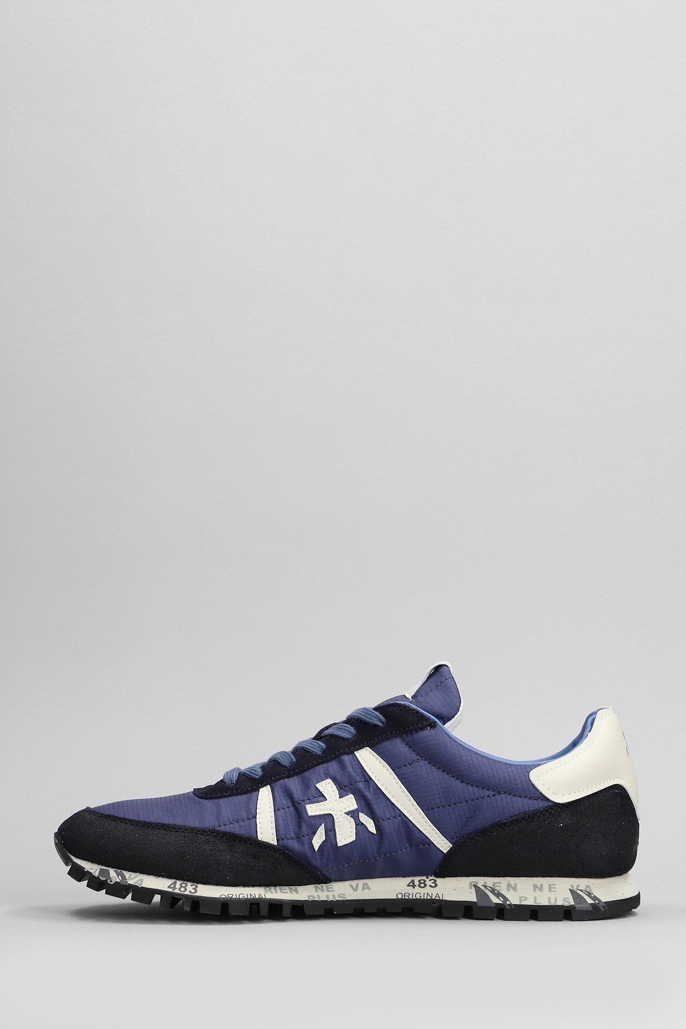 Shop Premiata Sean Sneakers In Blue Suede And Fabric