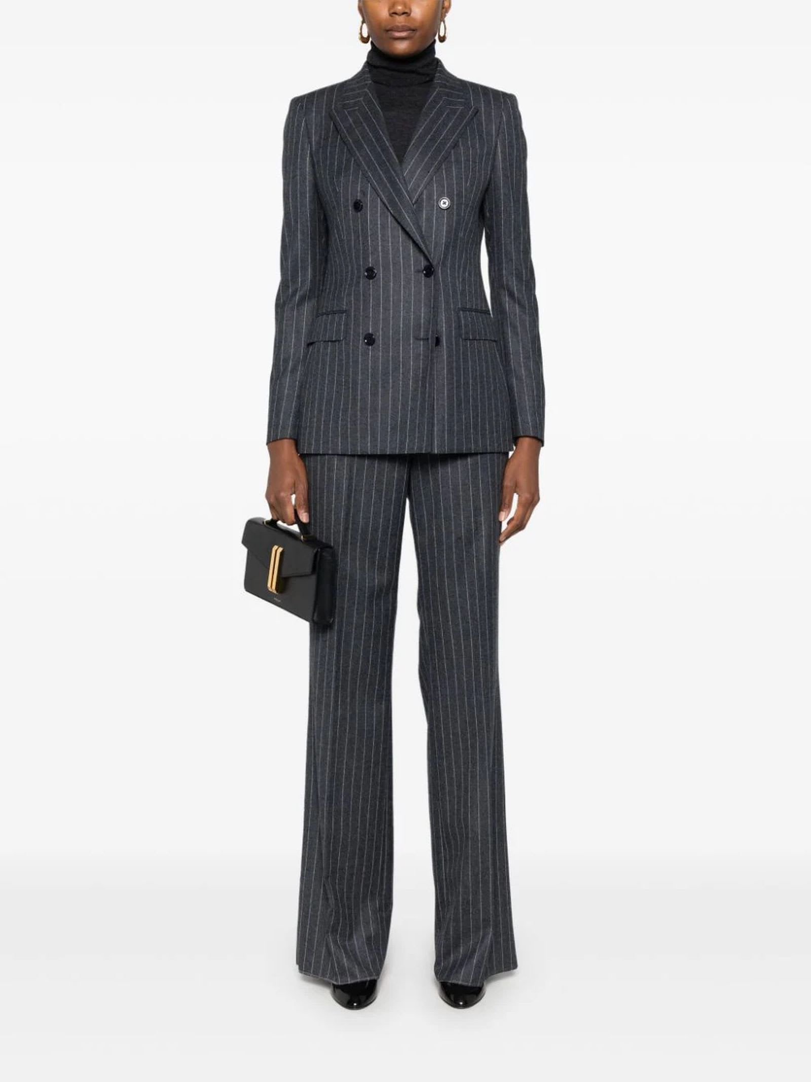 Shop Tagliatore Grey Virgin Wool Pinstriped Suit