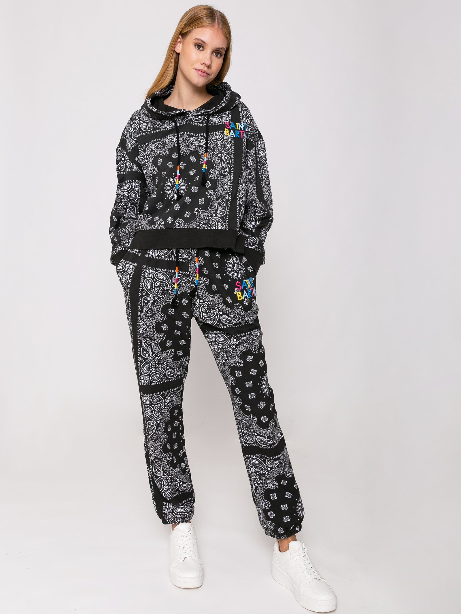 Mc2 Saint Barth Cotton Bandanna Hoodie With Saint Barth Embroidery In Black