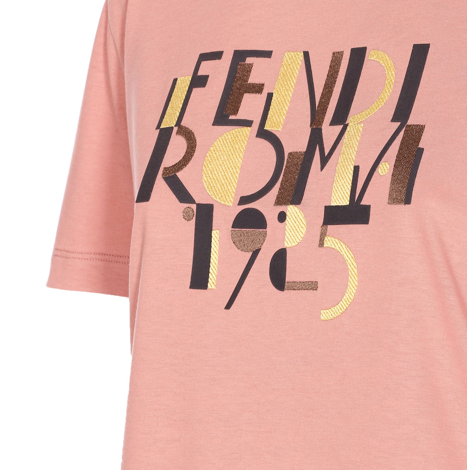 Fendi Pink Cotton T-shirt With Logo Print Women In Multi