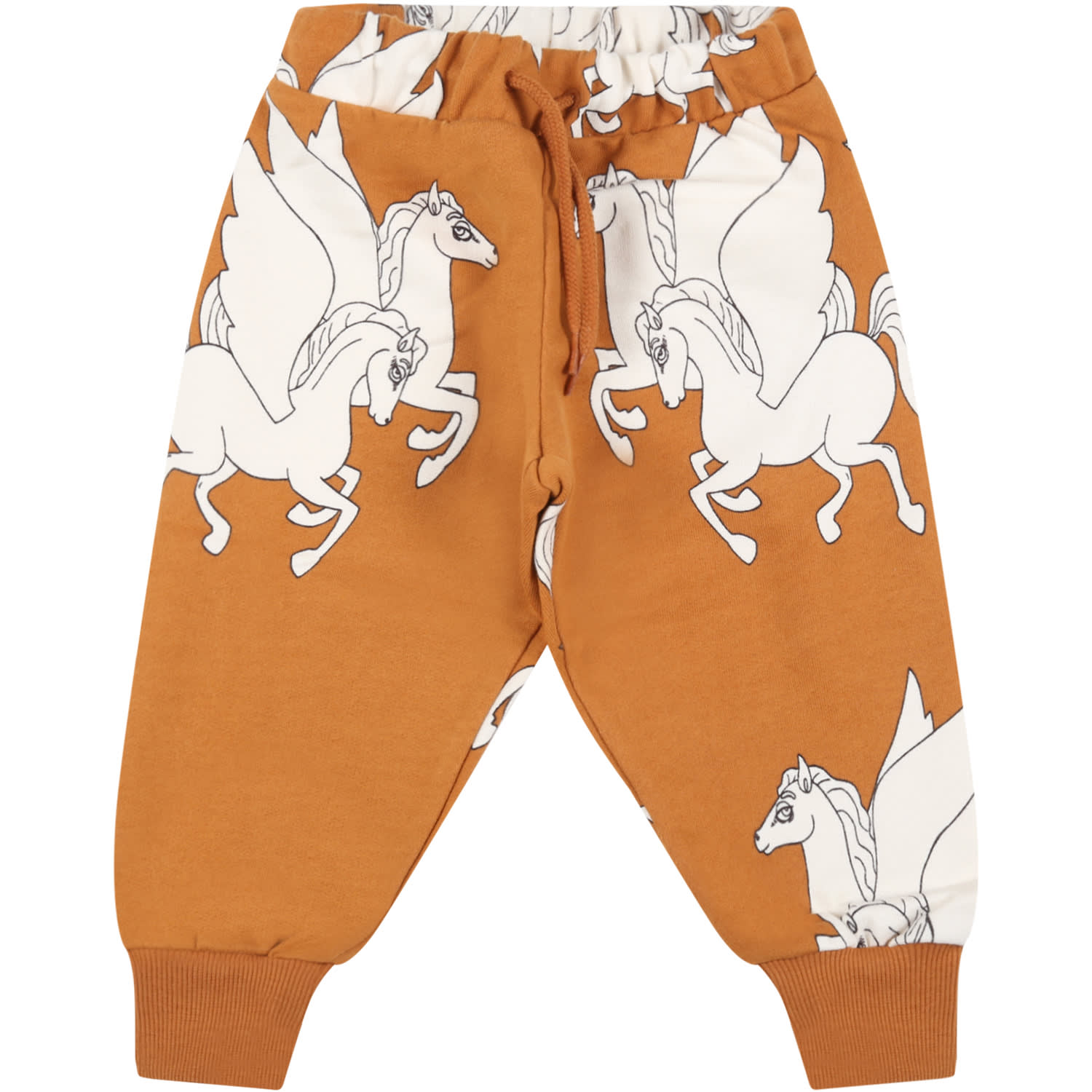 Mini Rodini Brown Sweatpants For Babykids With White Pegasus