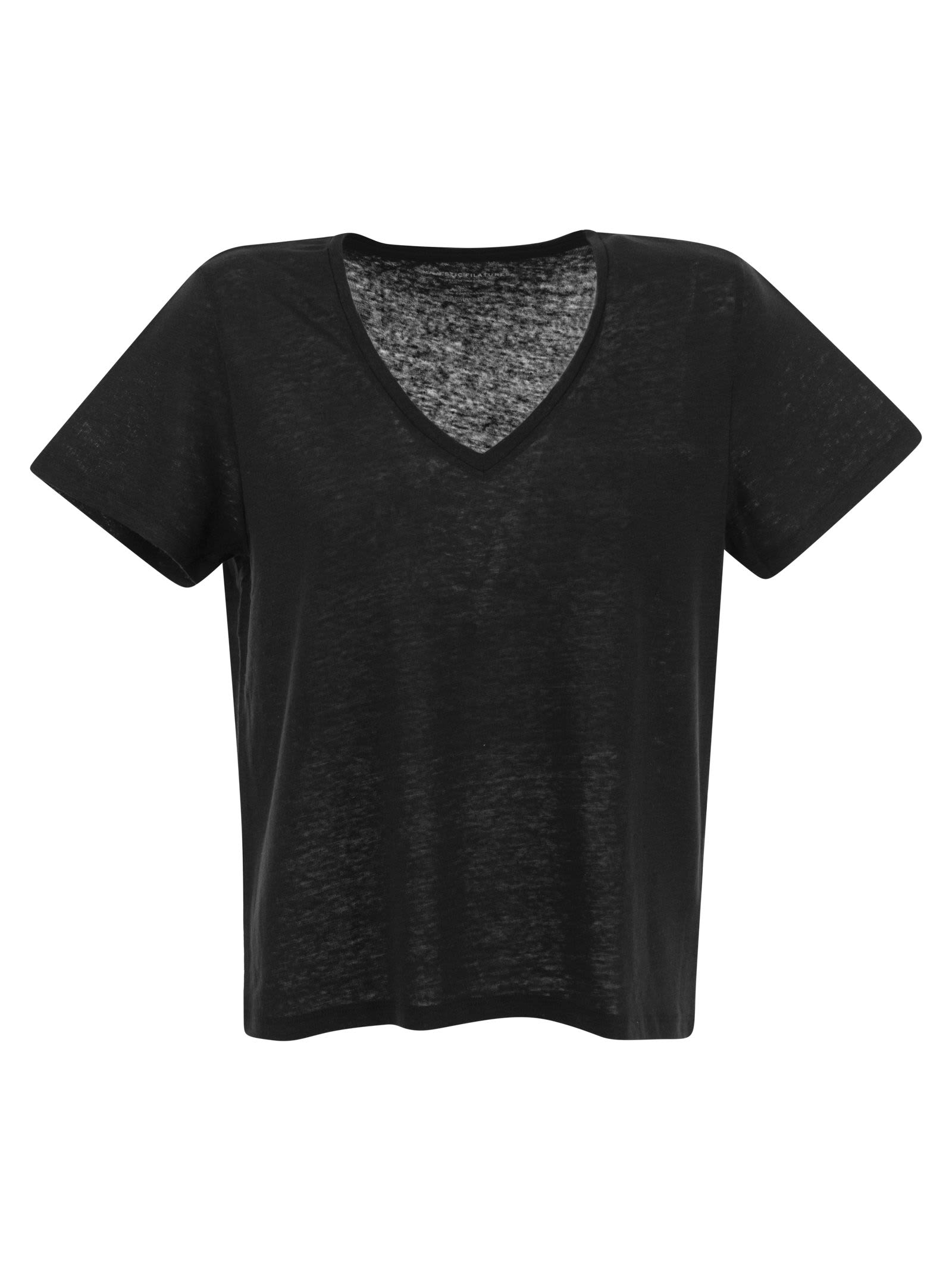 Majestic V-neck Linen T-shirt In Black