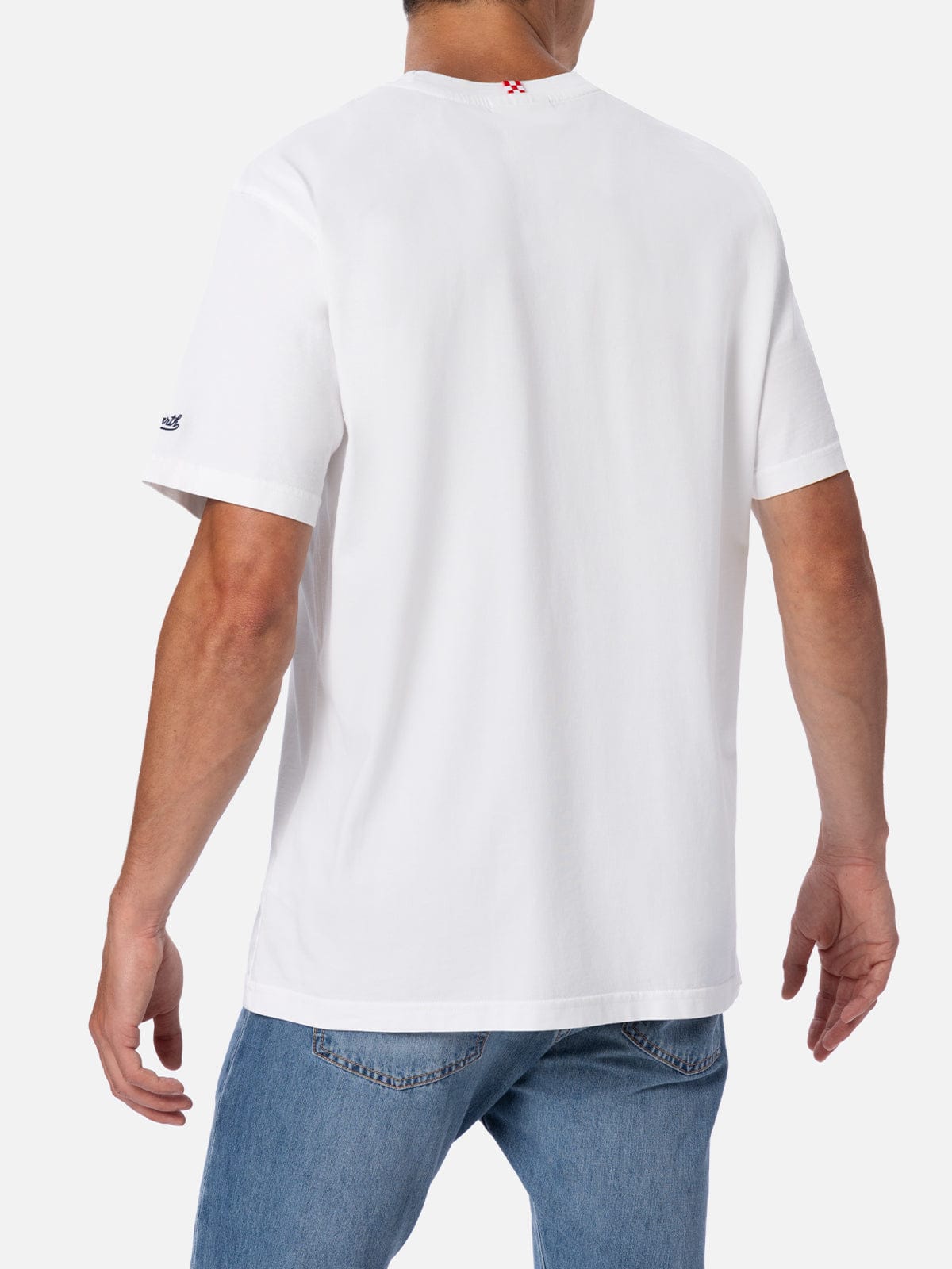 MC2 SAINT BARTH MAN COTTON T-SHIRT WITH ITS GIN OCLOCK PLACED PRINT