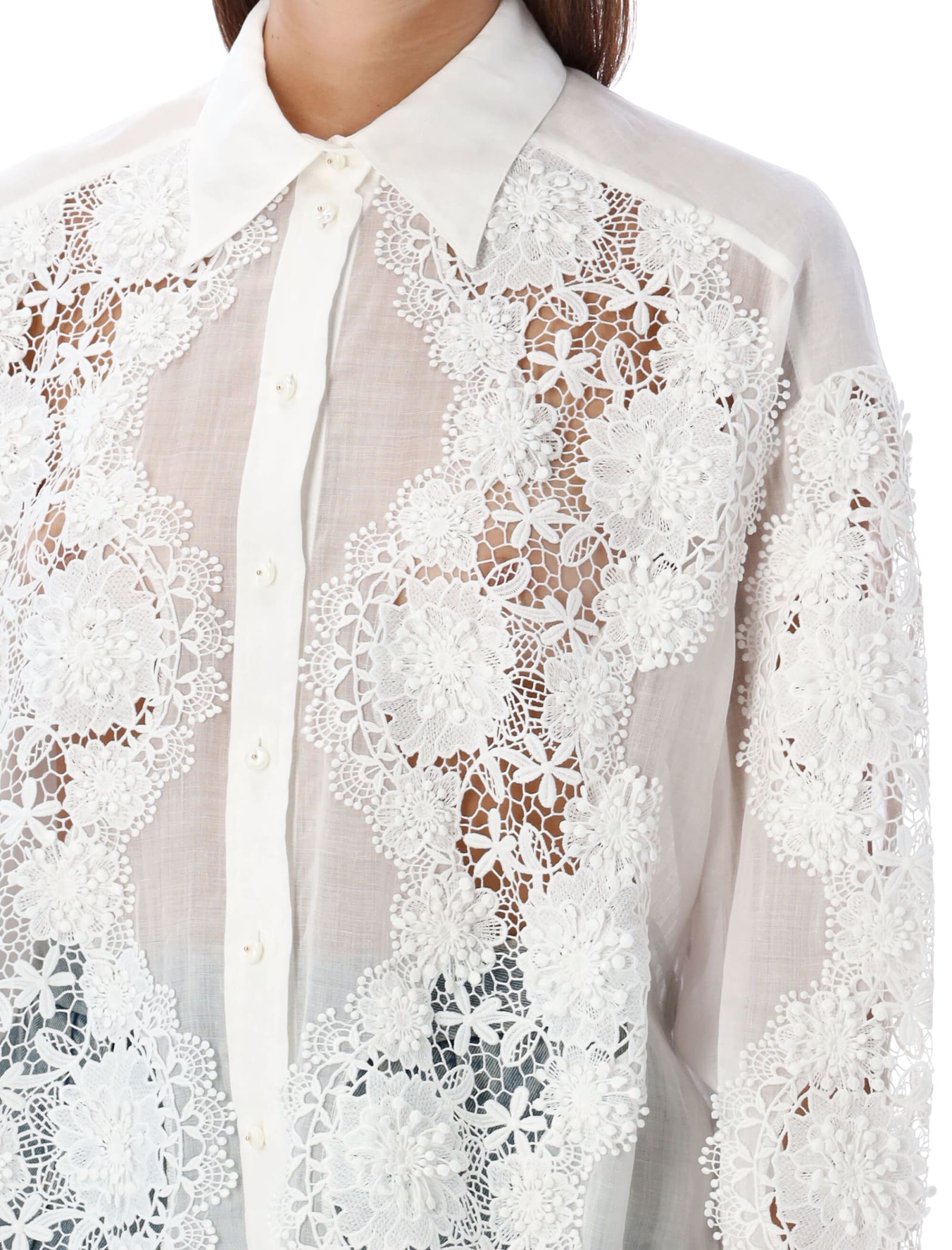 Shop Zimmermann Lace Flower Shirt In Ivory