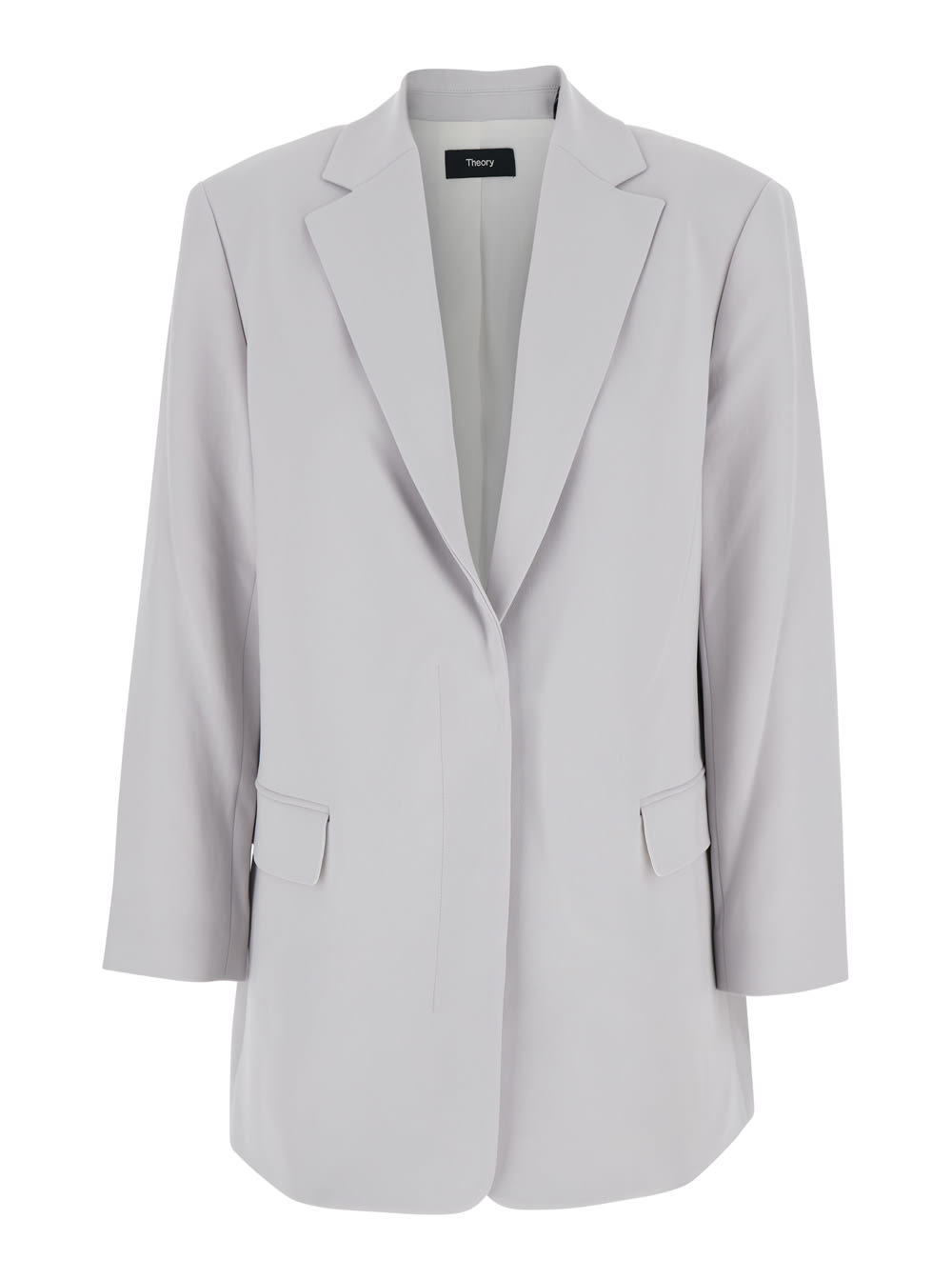 Grey Single Breasted Jacket With Classic Lapels In Tech Fabric Woman