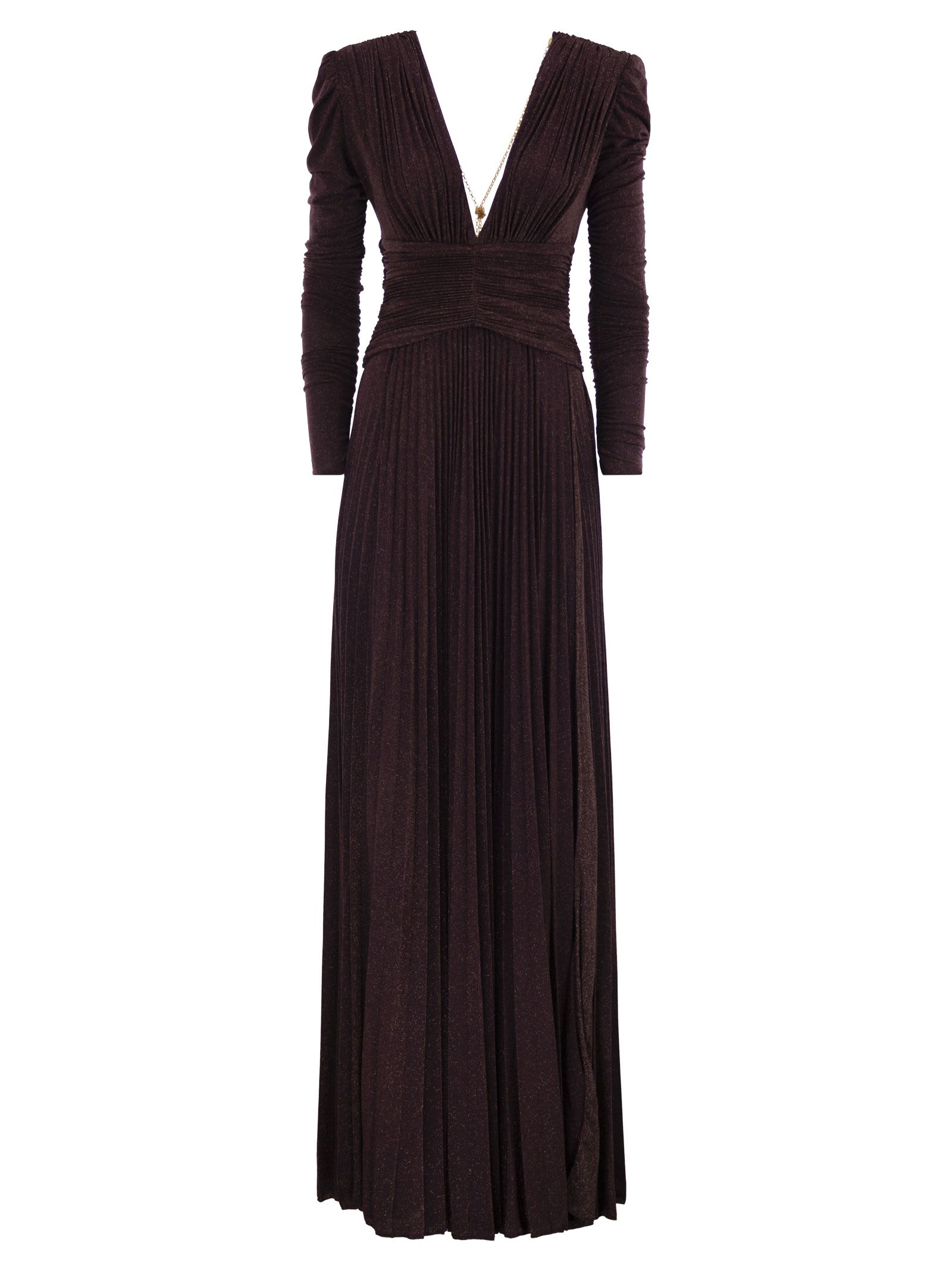 Elisabetta Franchi Red Carpet Dress In Lurex Jersey With Necklace In Burgundy