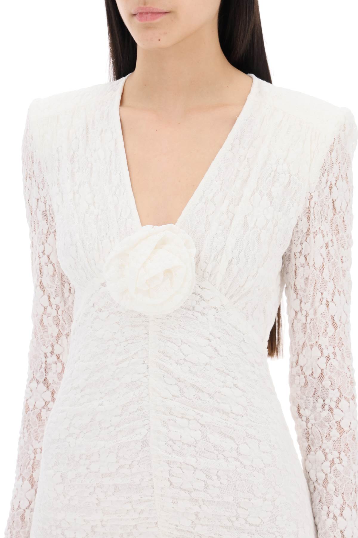 Shop Rotate Birger Christensen Lace Mini Dress With Removable Flower Detail In Egret (white)