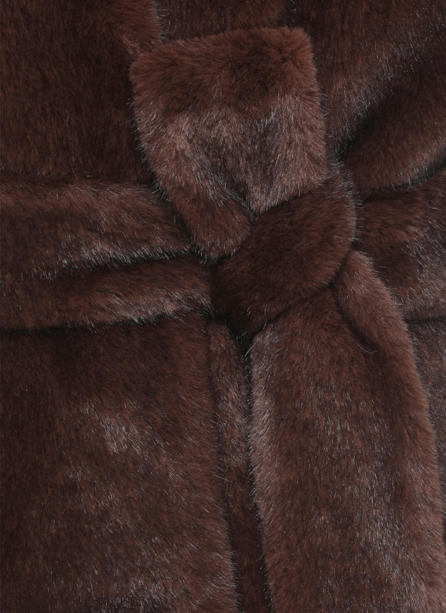 Valentini 1972 Brown Coat With Waist Belt In Faux Fur Woman In Brown
