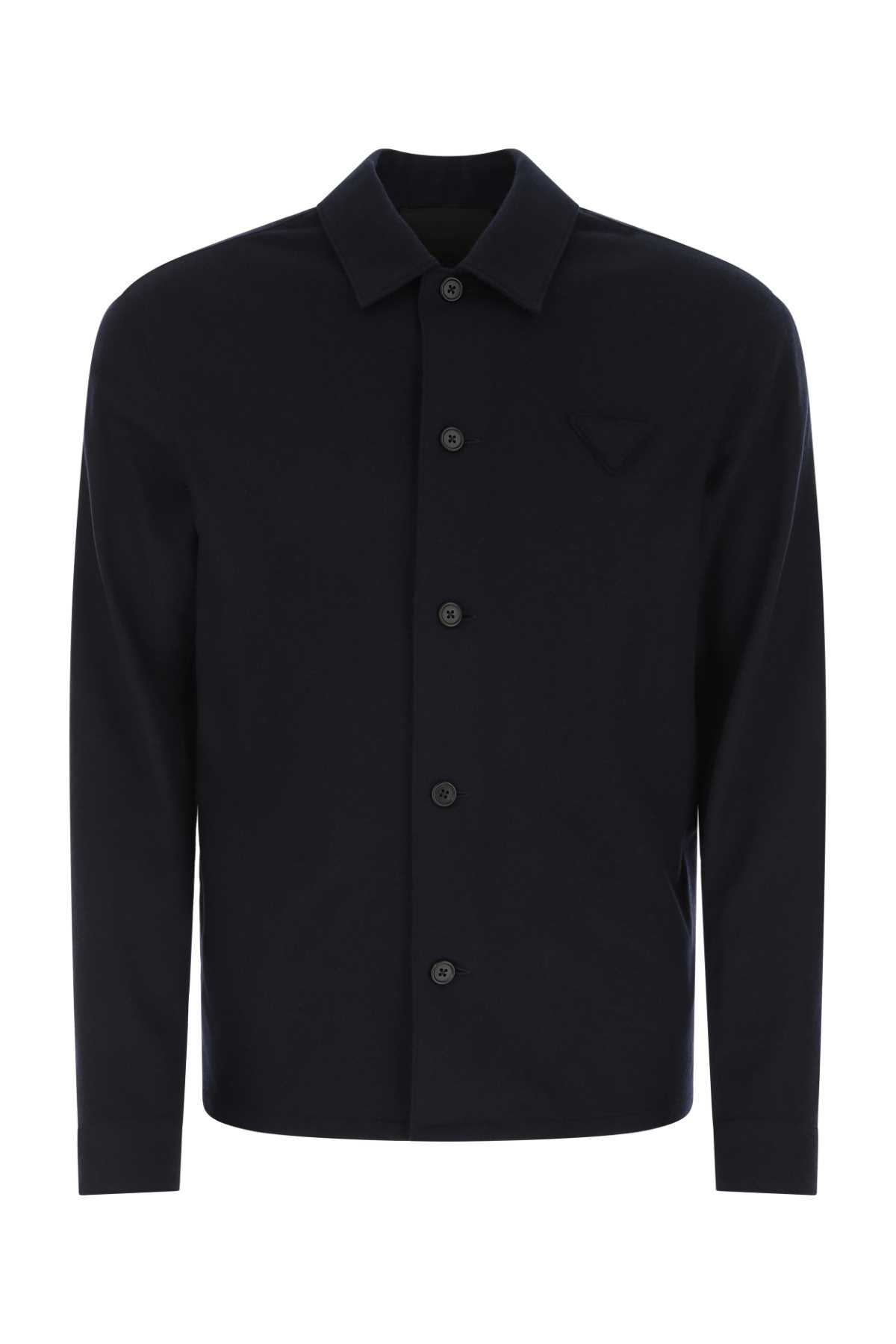 Shop Prada Navy Blue Wool And Cashmere Shirt In F0svf