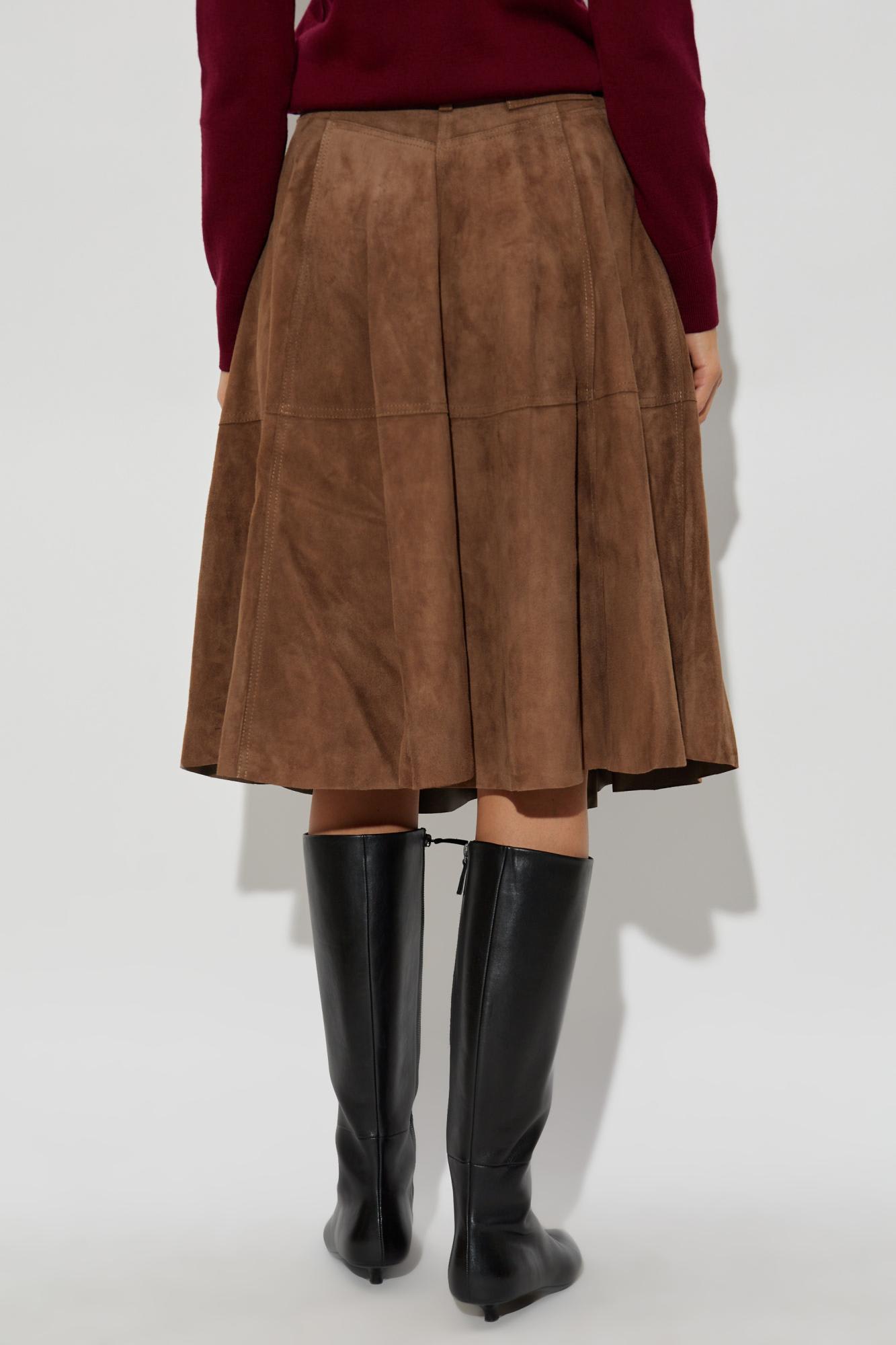 Ami Alexandre Mattiussi A-line Midi Suede Skirt With Side Pockets In Brown