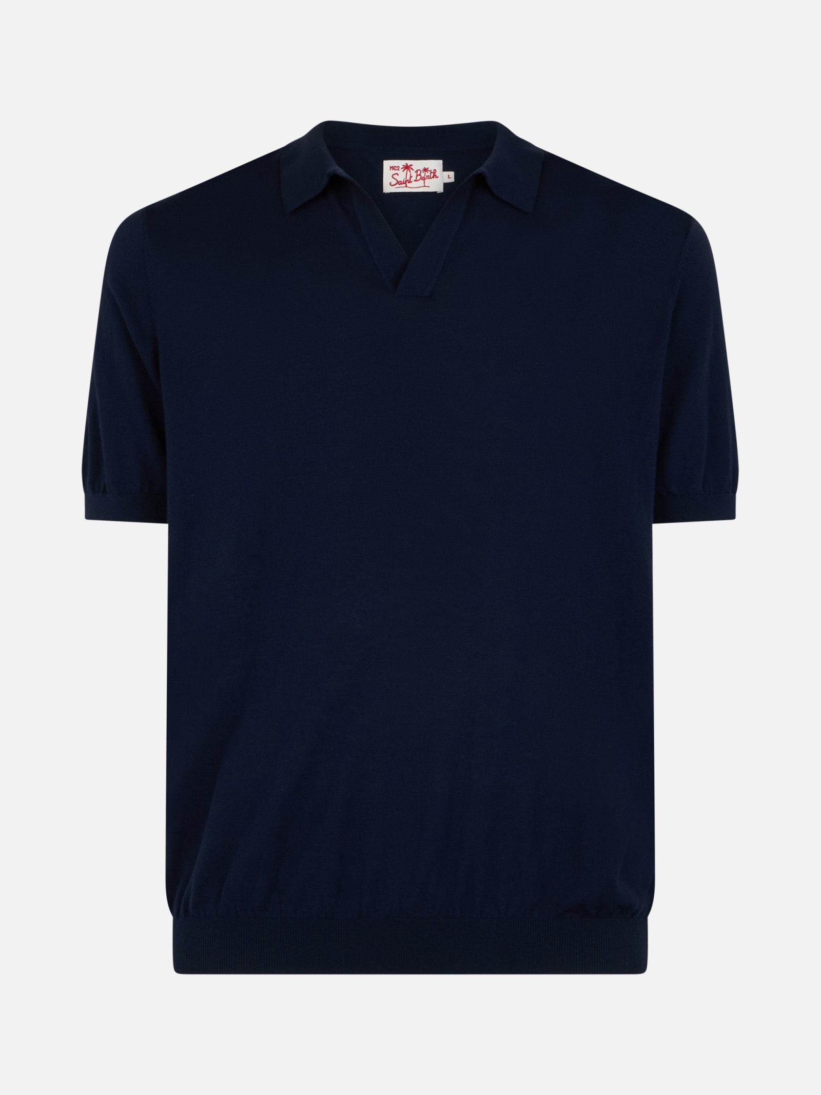 Shop Mc2 Saint Barth Man Navy Blue Knit Polo Shirt Sloan