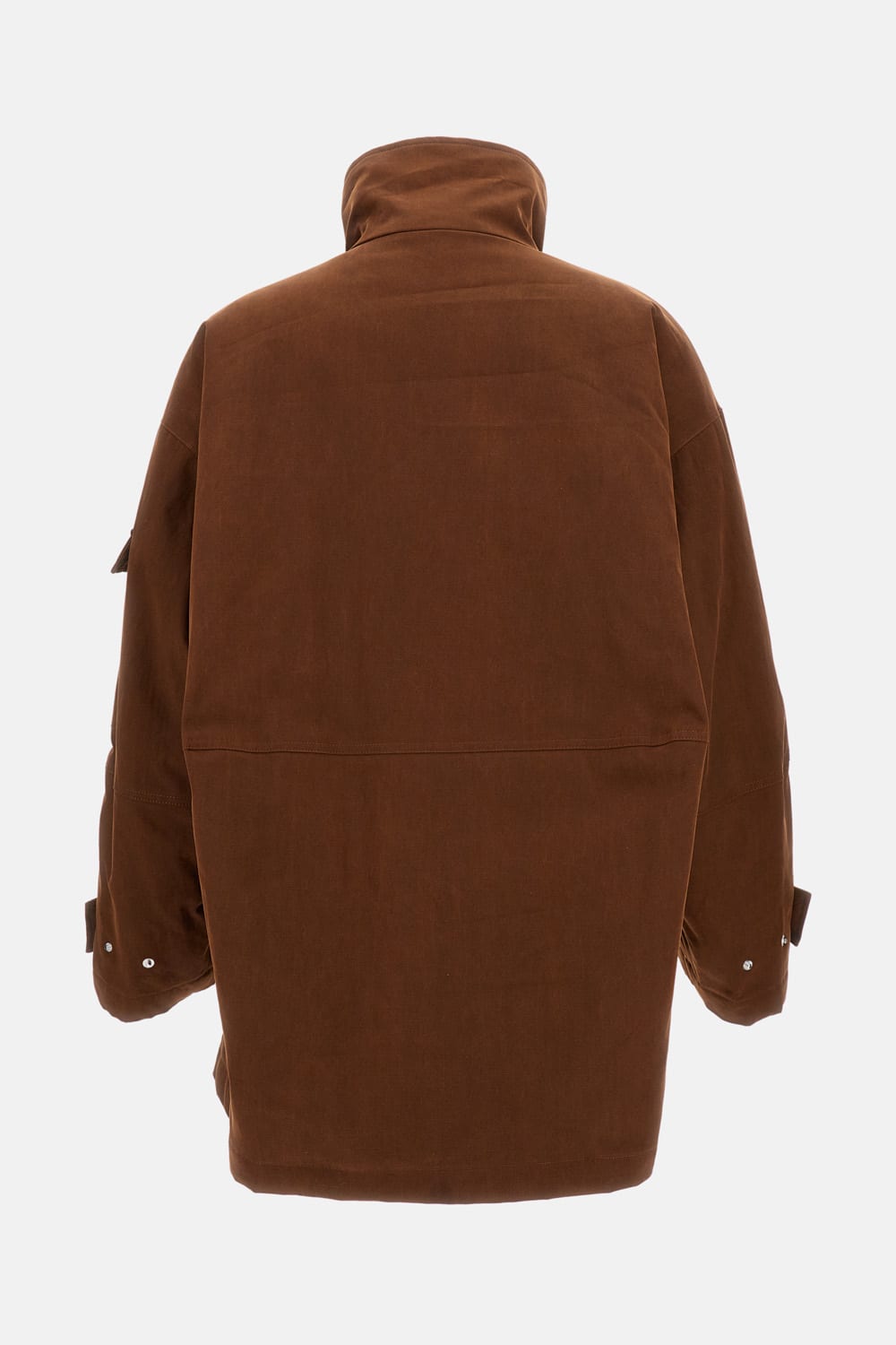 Plan C Delave Twill Military Jacket In Brown