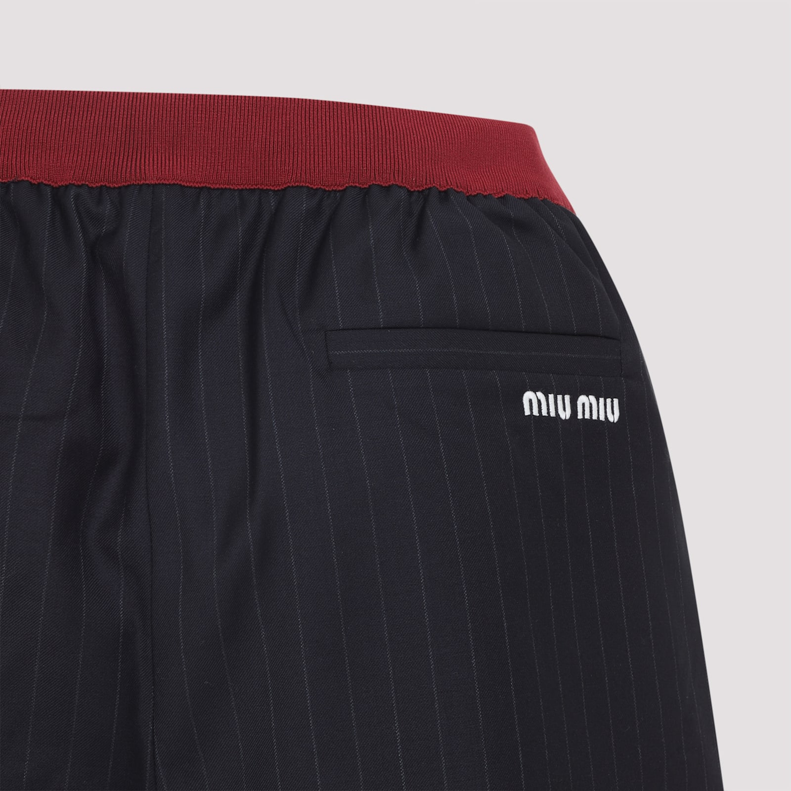 Miu Miu Virgin Wool Pinstriped Shorts In Blue
