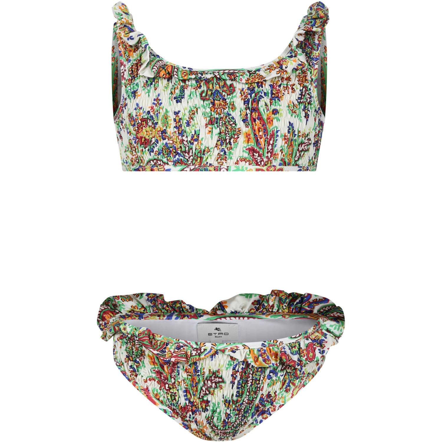 Etro Kids' Ivory Bikini For Girl With Paisley Pattern In Multicolour