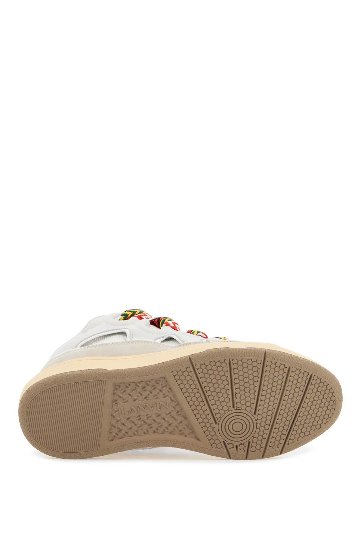 Lanvin White Sneakers With Textured Surfaces And Patterned Laces In White (pink)