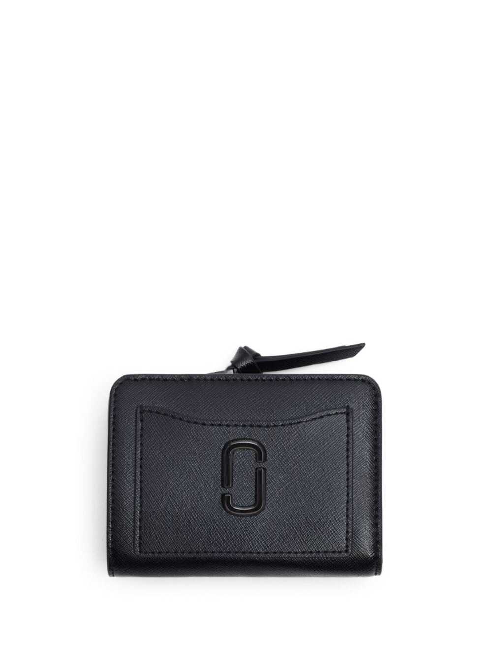Shop Marc Jacobs The Mini Compact Black Wallet With Tonal Logo Detail In Leather Woman