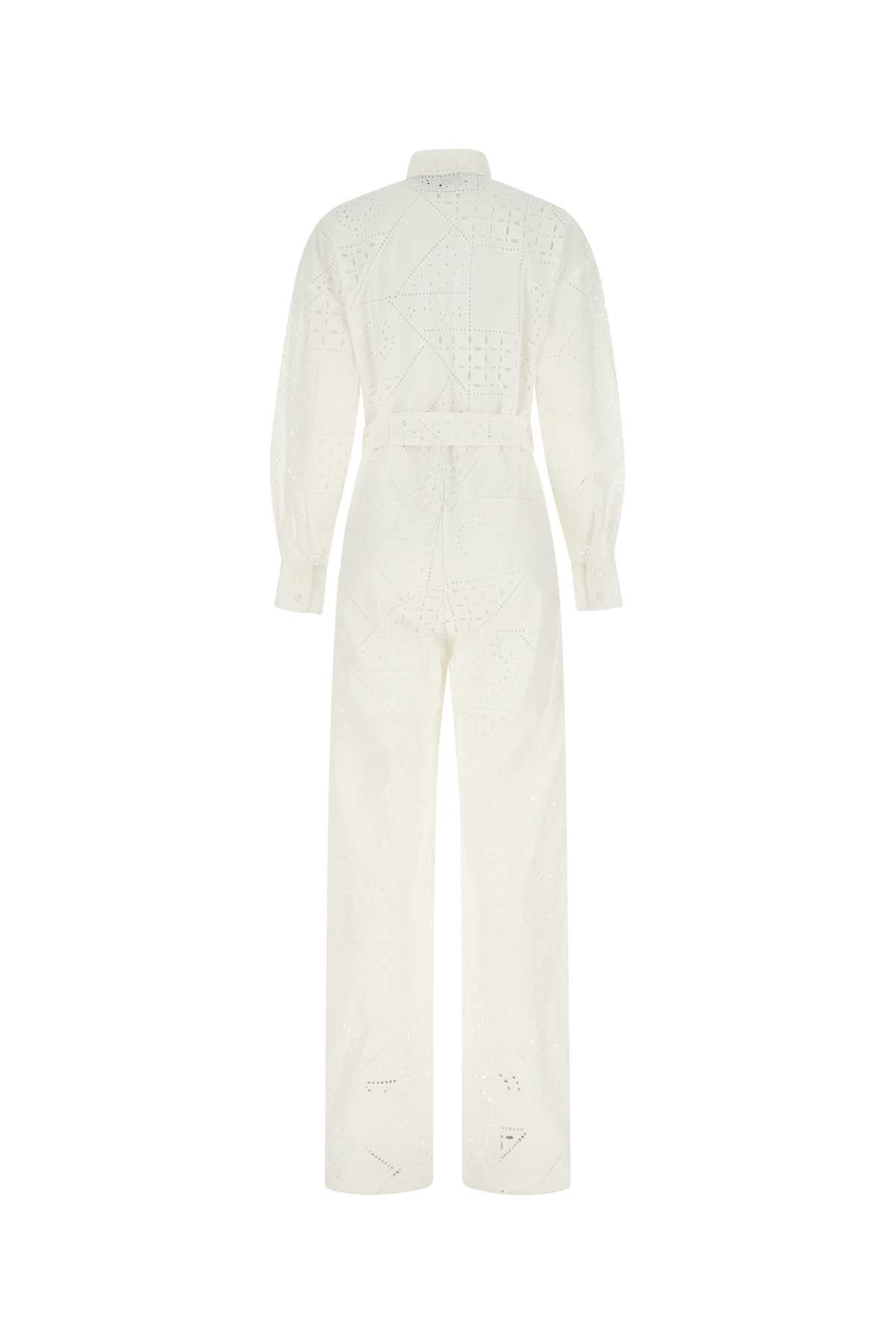 Msgm White Cotton Blend Jumpsuit In 02