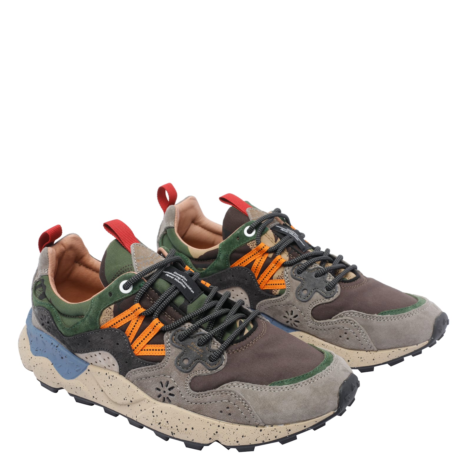 Flower Mountain Yamano 3 Uni Dark Grey And Brown Suede And Fabric Sneakers In Multi