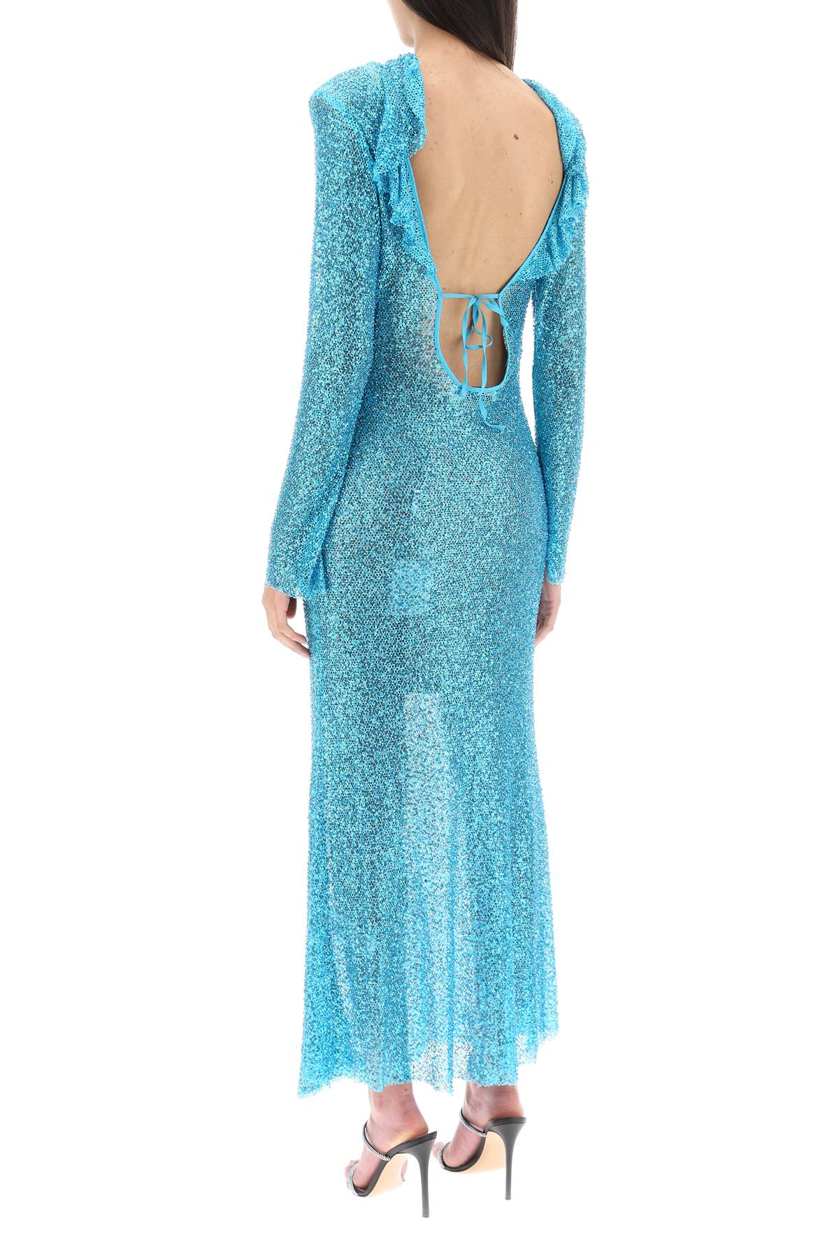 Shop Self-portrait Long-sleeved Maxi Dress With Sequins And Beads In Blue (light Blue)