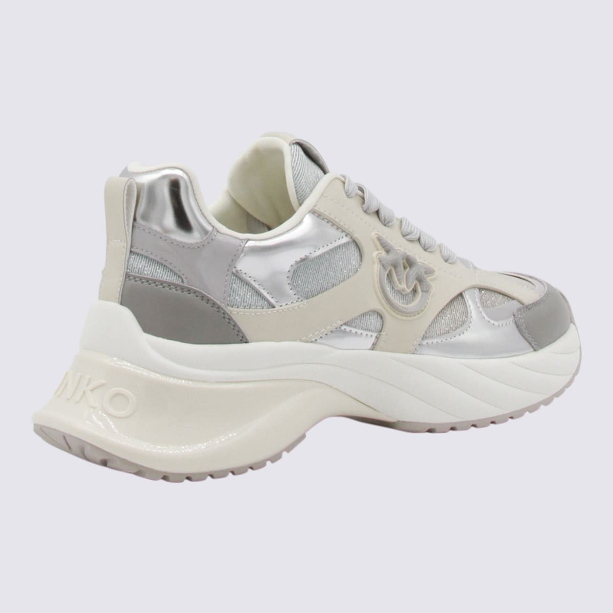 Pinko Beige And Silver Sneakers In White