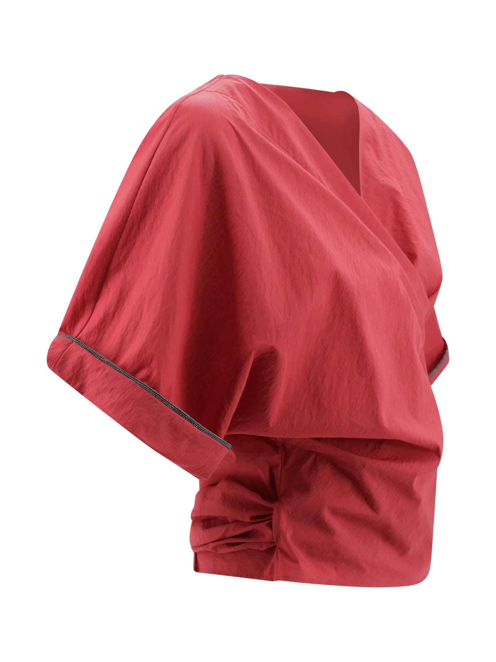 Brunello Cucinelli Red Shirt With V-neck And Monili Detail In Cotton Woman In Red