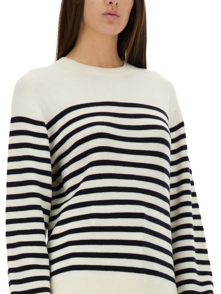 Khaite And Navy Blue Striped Merino Wool Sweater In Multicolour