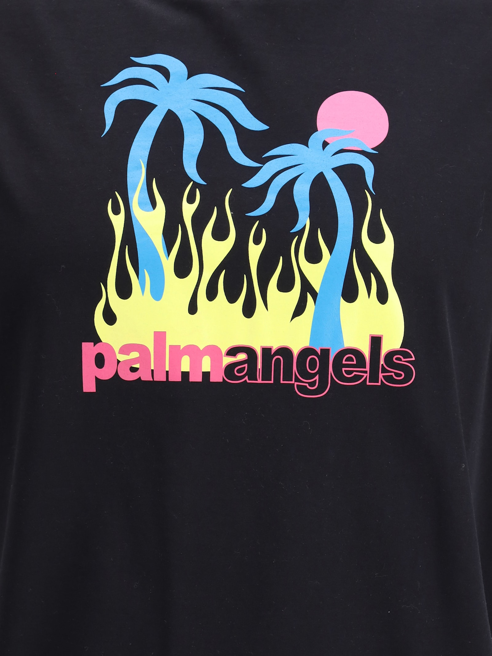 Palm Angels Burning Oasis Slim Fit Graphic T-shirt In Black - Multicolor