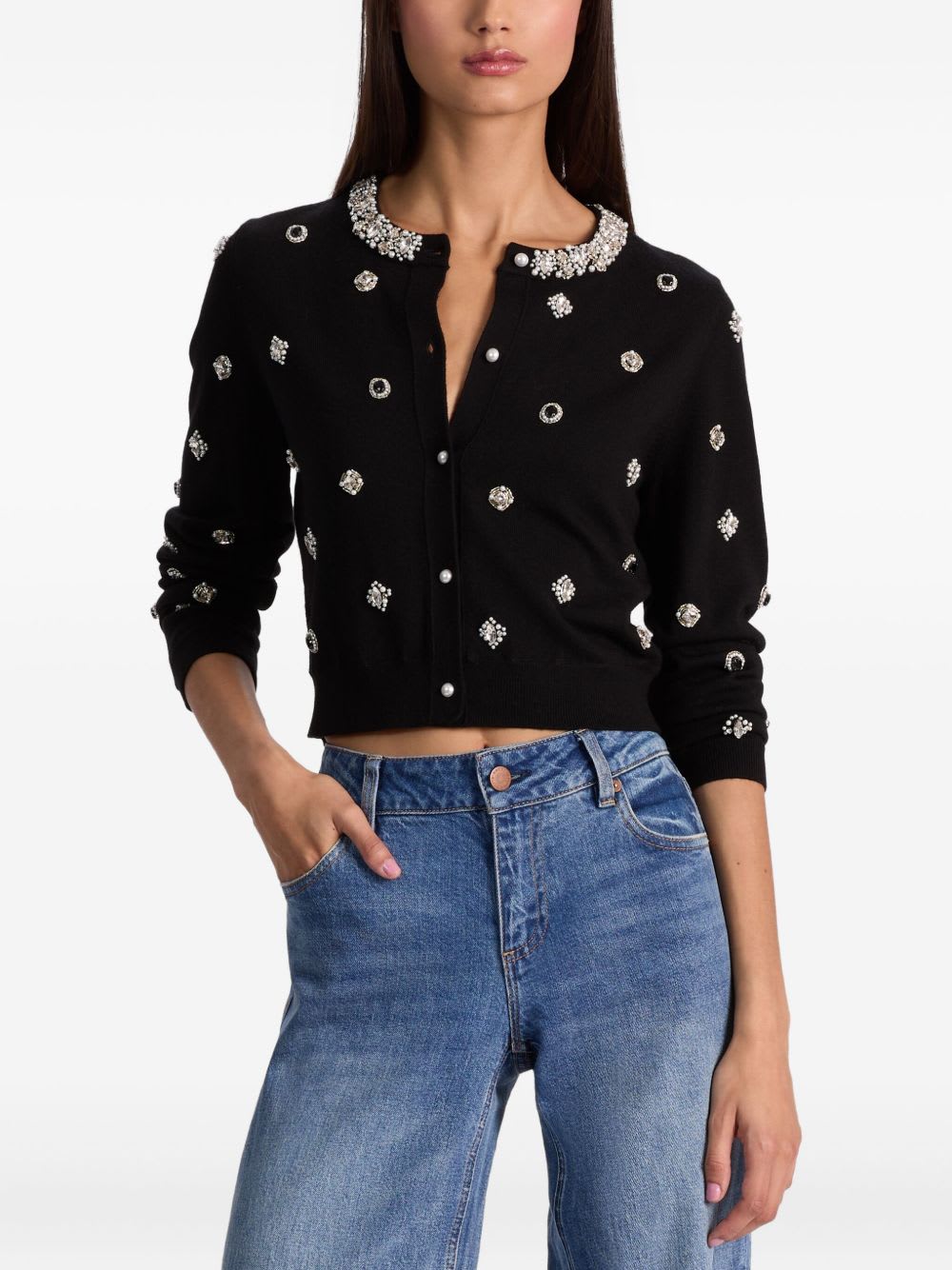 Alice And Olivia Alice + Olivia Dollie Wool Cardigan In Black
