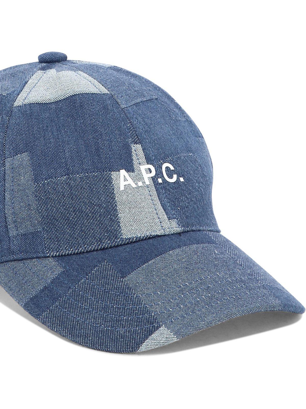 Shop Apc Logo Printed Denim Baseball Cap In Ial Washed Indigo
